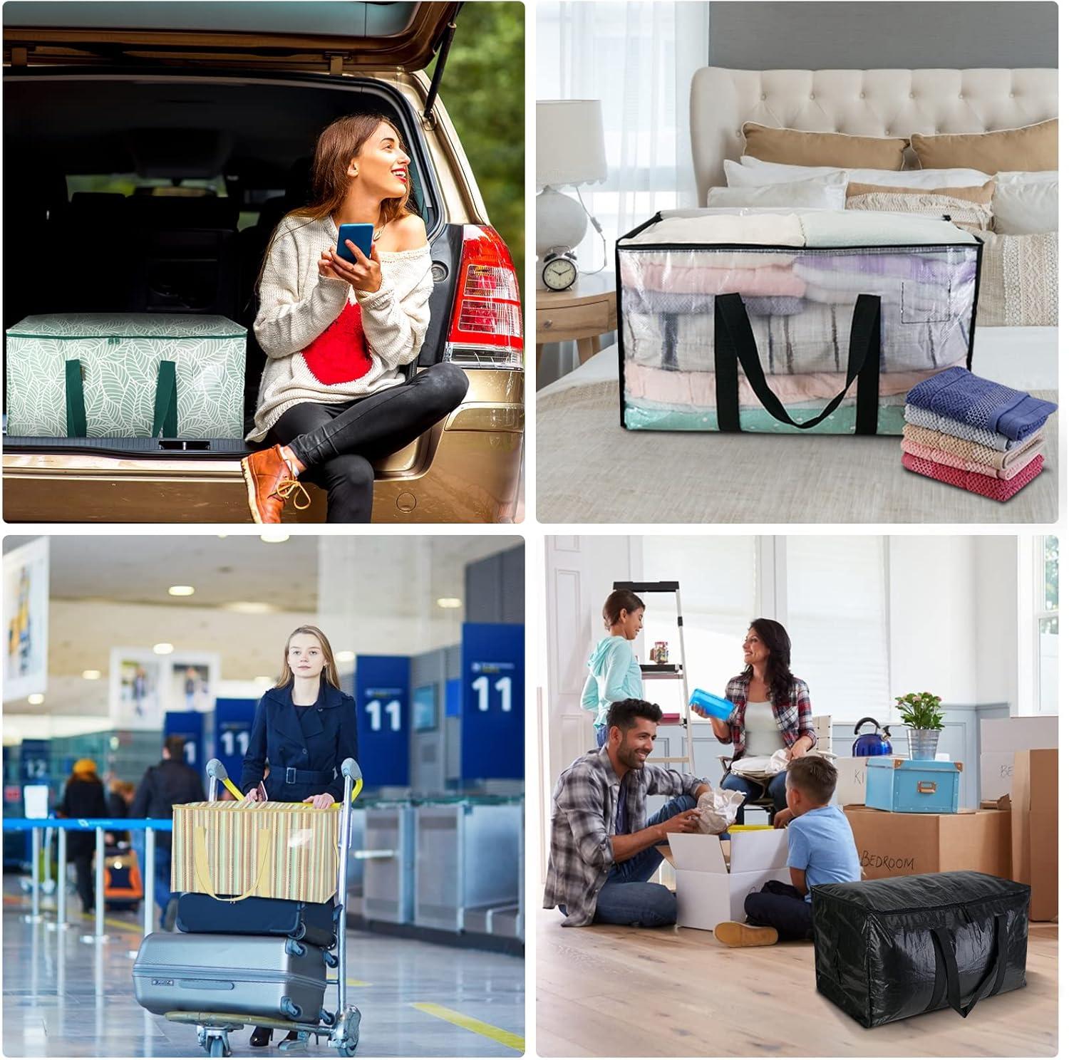 imageBALEINE 6Pack Oversized Moving Bags with Reinforced Handles HeavyDuty Storage Tote for Clothes Moving Supplies Clear 6PackColor Strip