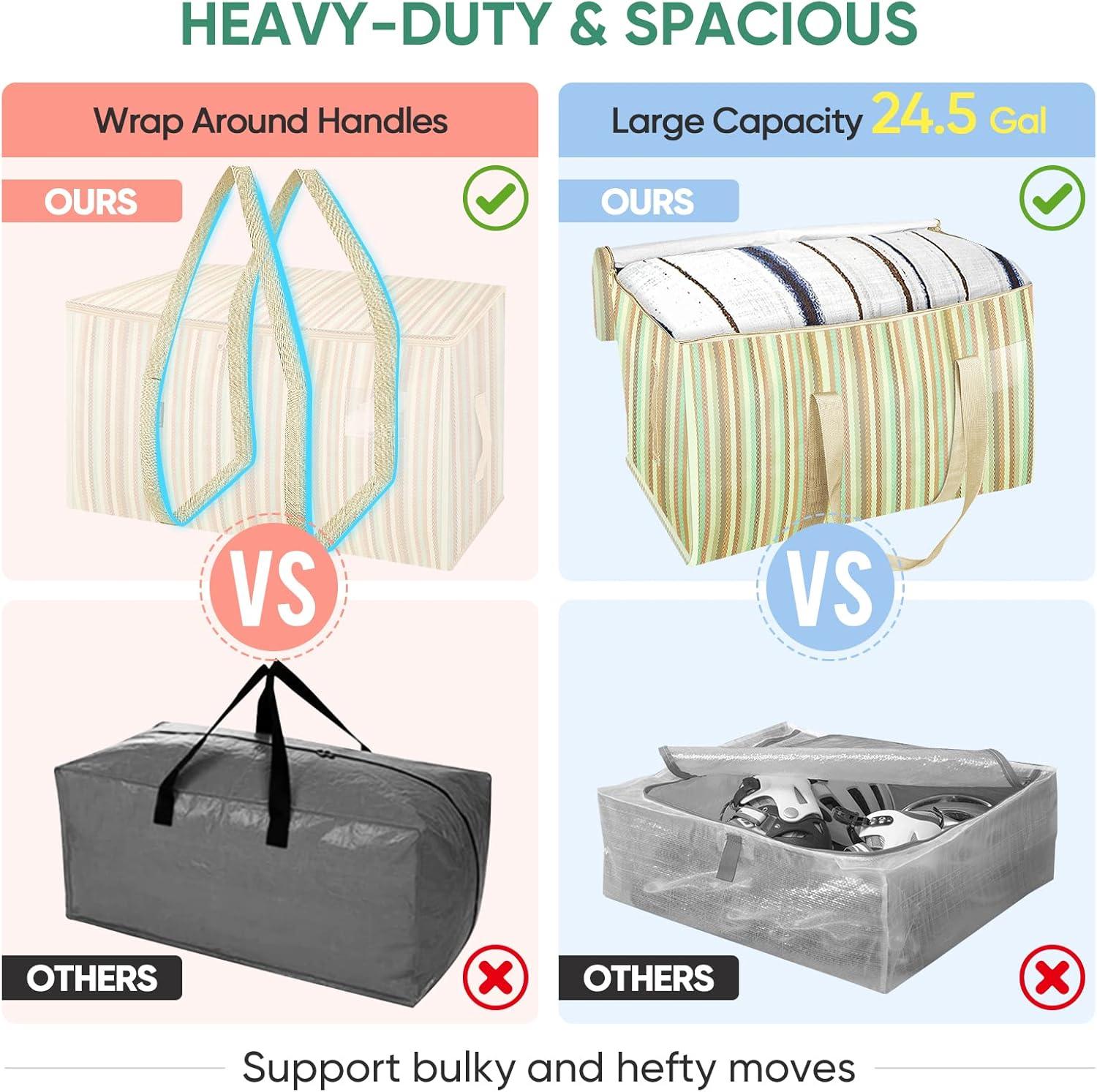 imageBALEINE 6Pack Oversized Moving Bags with Reinforced Handles HeavyDuty Storage Tote for Clothes Moving Supplies Clear 6PackColor Strip