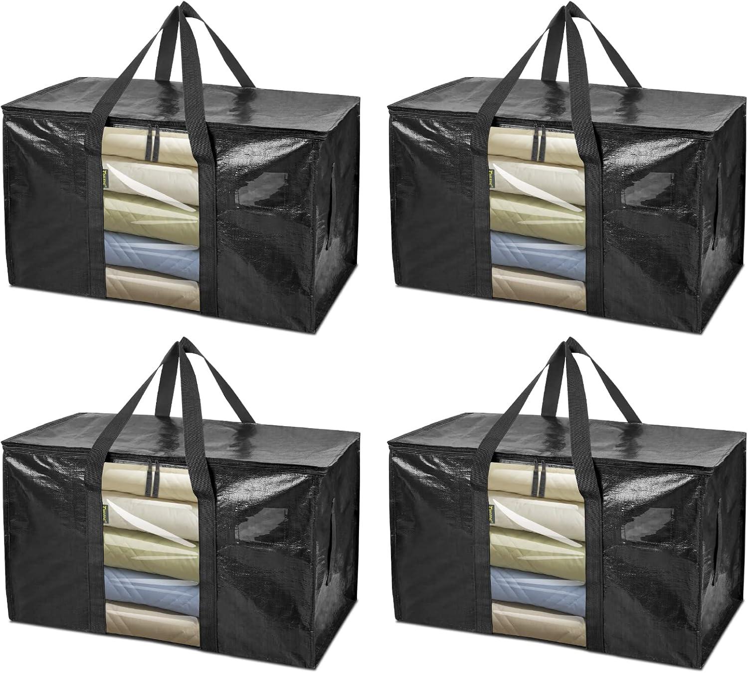 imageBALEINE 6Pack Oversized Moving Bags with Reinforced Handles HeavyDuty Storage Tote for Clothes Moving Supplies Color Stripe with Window 6PackBlack