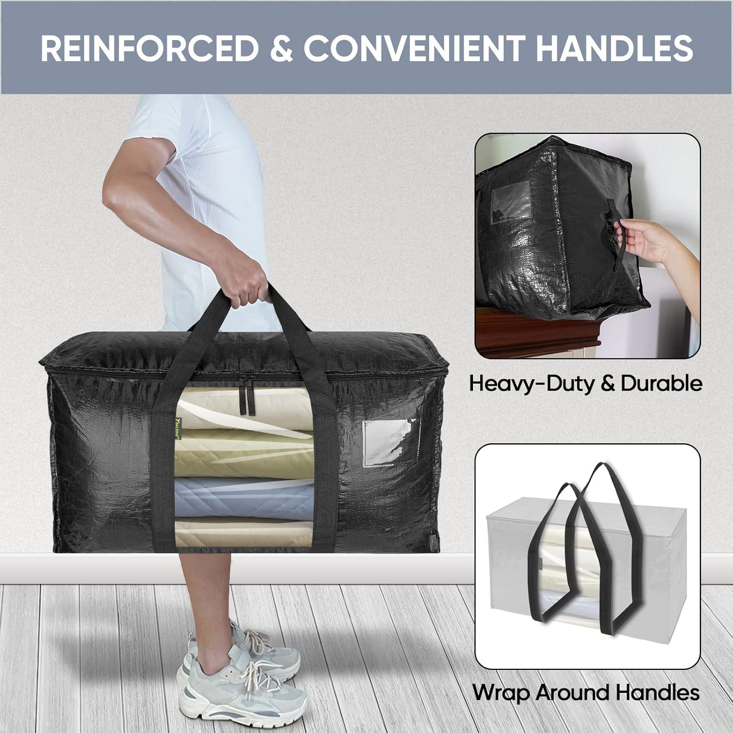 imageBALEINE 6Pack Oversized Moving Bags with Reinforced Handles HeavyDuty Storage Tote for Clothes Moving Supplies Color Stripe with Window 6PackBlack