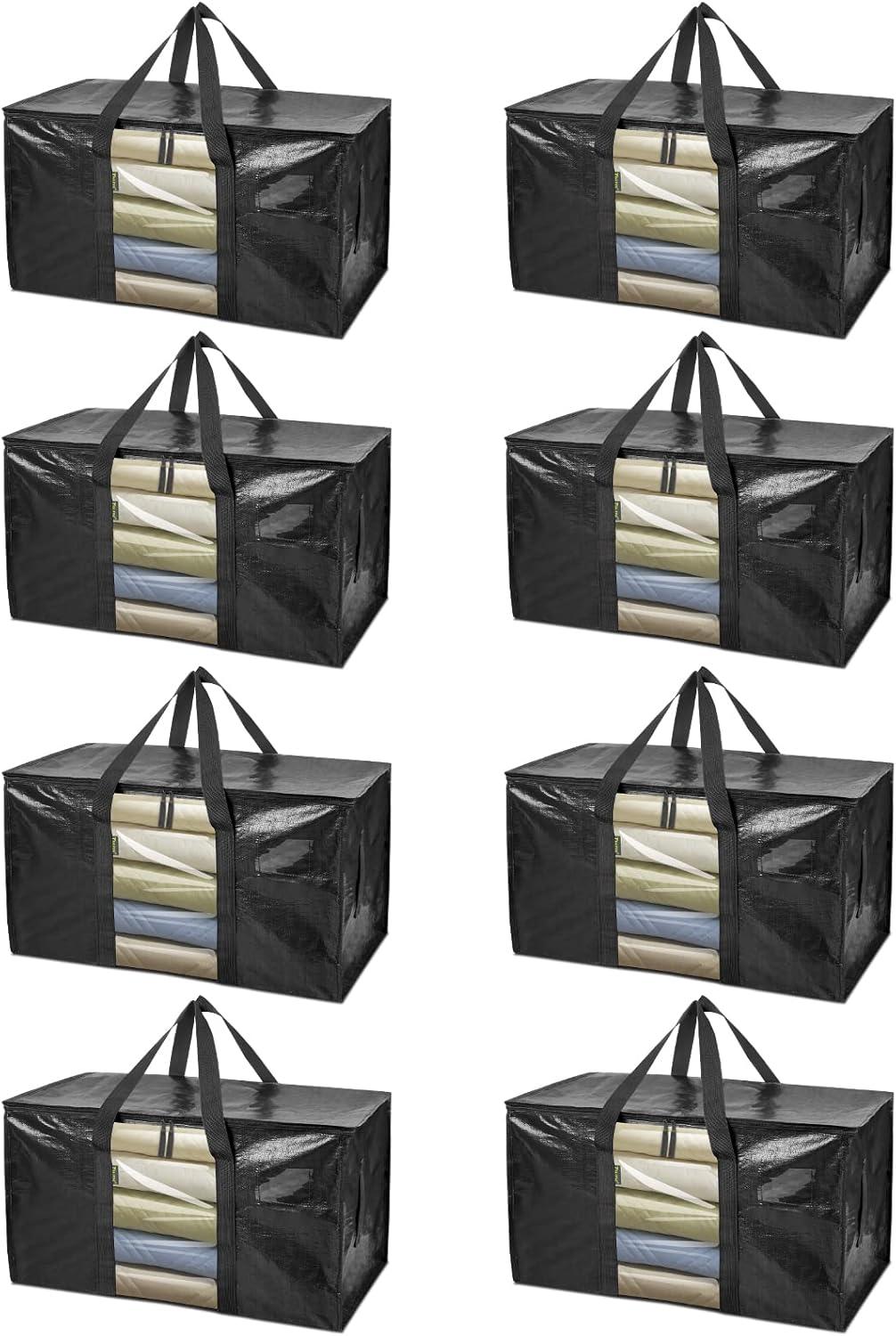 imageBALEINE 6Pack Oversized Moving Bags with Reinforced Handles HeavyDuty Storage Tote for Clothes Moving Supplies Color Stripe with Window 6PackBlack