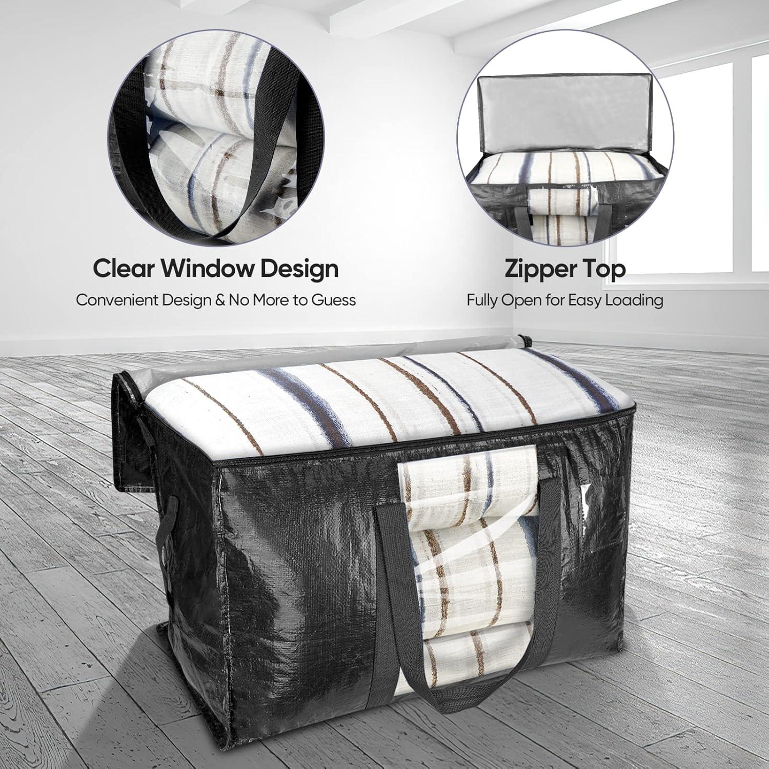 imageBALEINE 6Pack Oversized Moving Bags with Reinforced Handles HeavyDuty Storage Tote for Clothes Moving Supplies Color Stripe with Window 6PackBlack