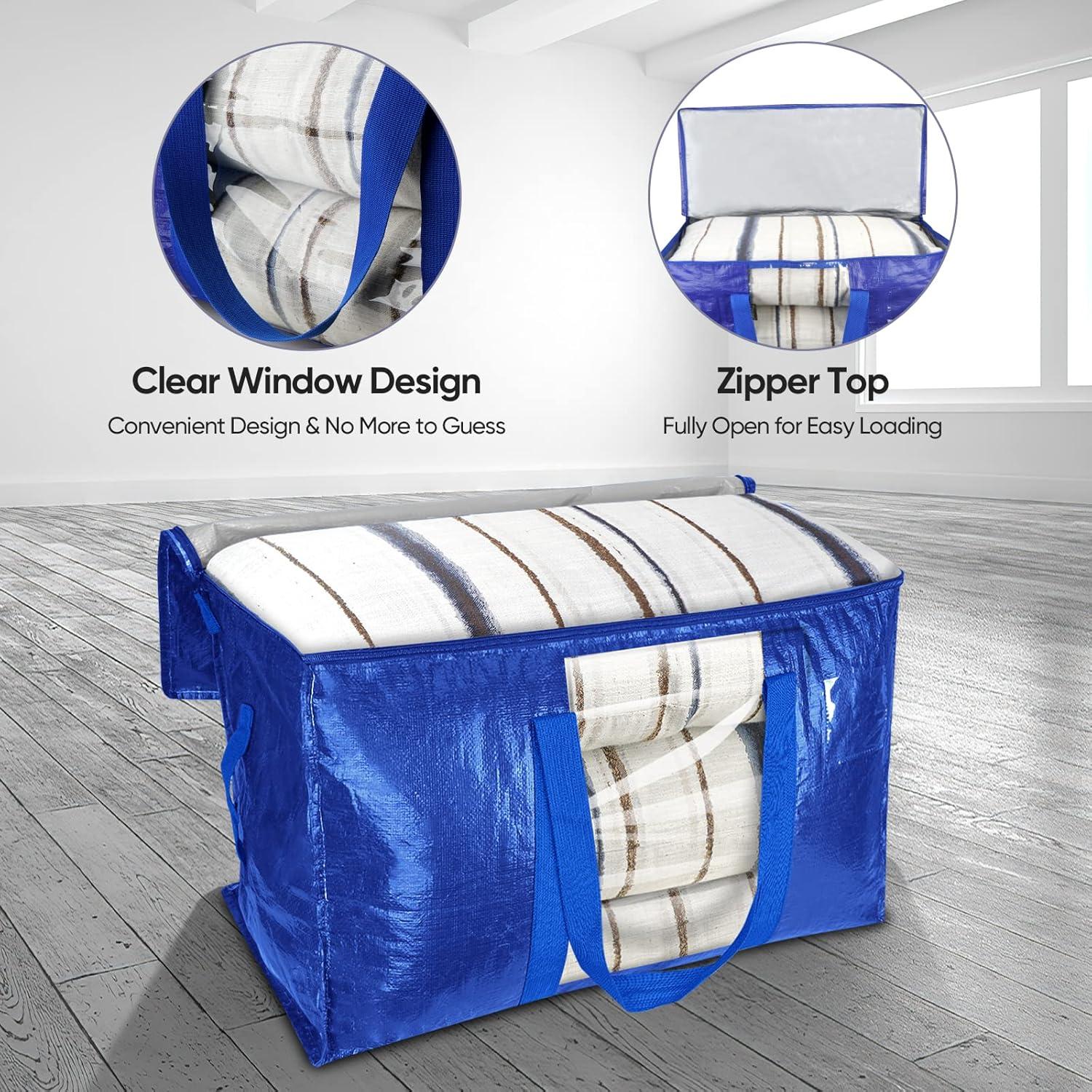 imageBALEINE 6Pack Oversized Moving Bags with Reinforced Handles HeavyDuty Storage Tote for Clothes Moving Supplies Color Stripe with Window 6PackBlue