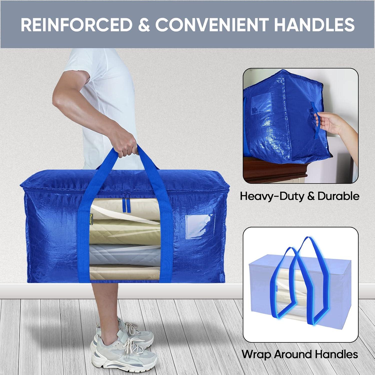 imageBALEINE 6Pack Oversized Moving Bags with Reinforced Handles HeavyDuty Storage Tote for Clothes Moving Supplies Color Stripe with Window 6PackBlue