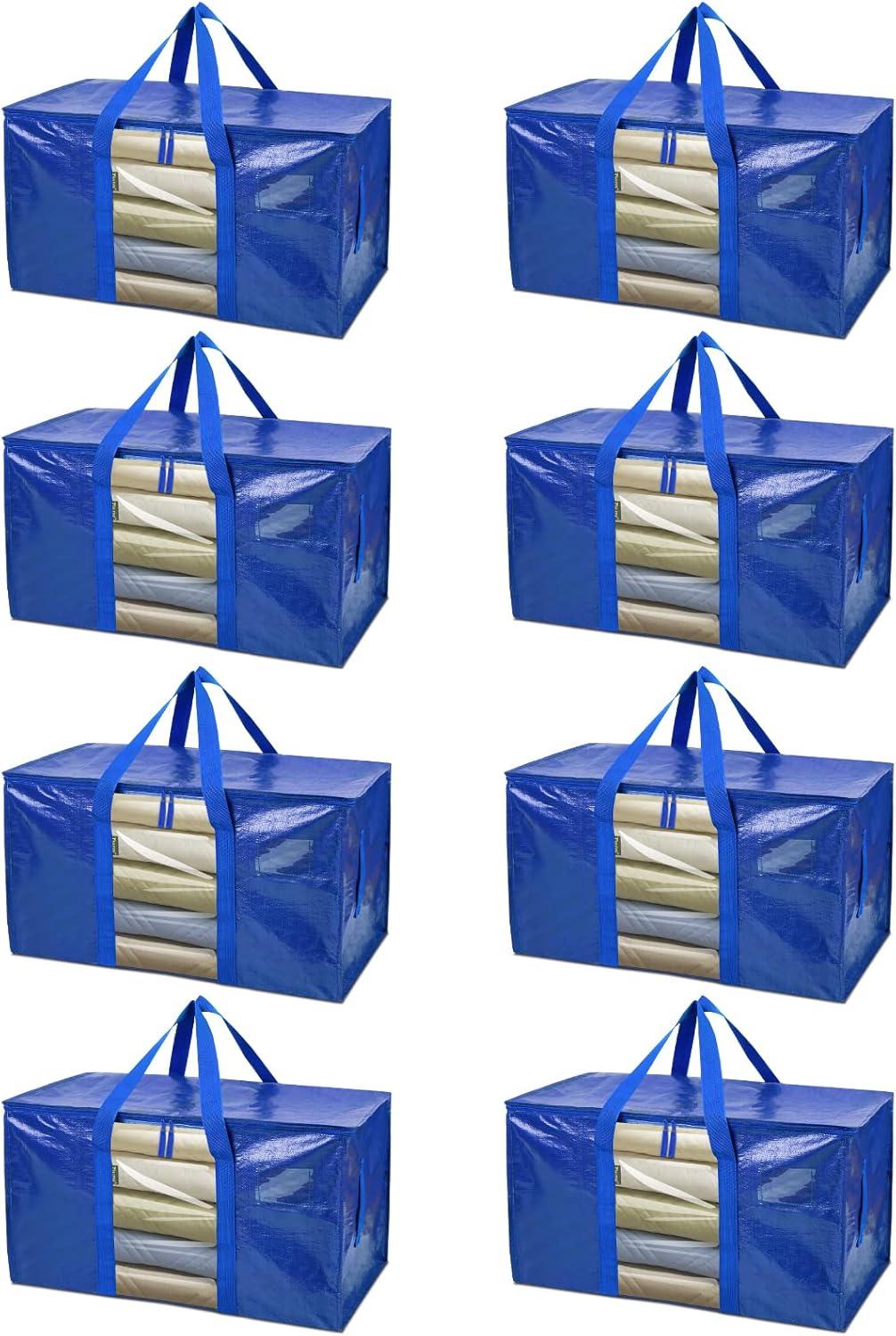 imageBALEINE 6Pack Oversized Moving Bags with Reinforced Handles HeavyDuty Storage Tote for Clothes Moving Supplies Color Stripe with Window 6PackBlue