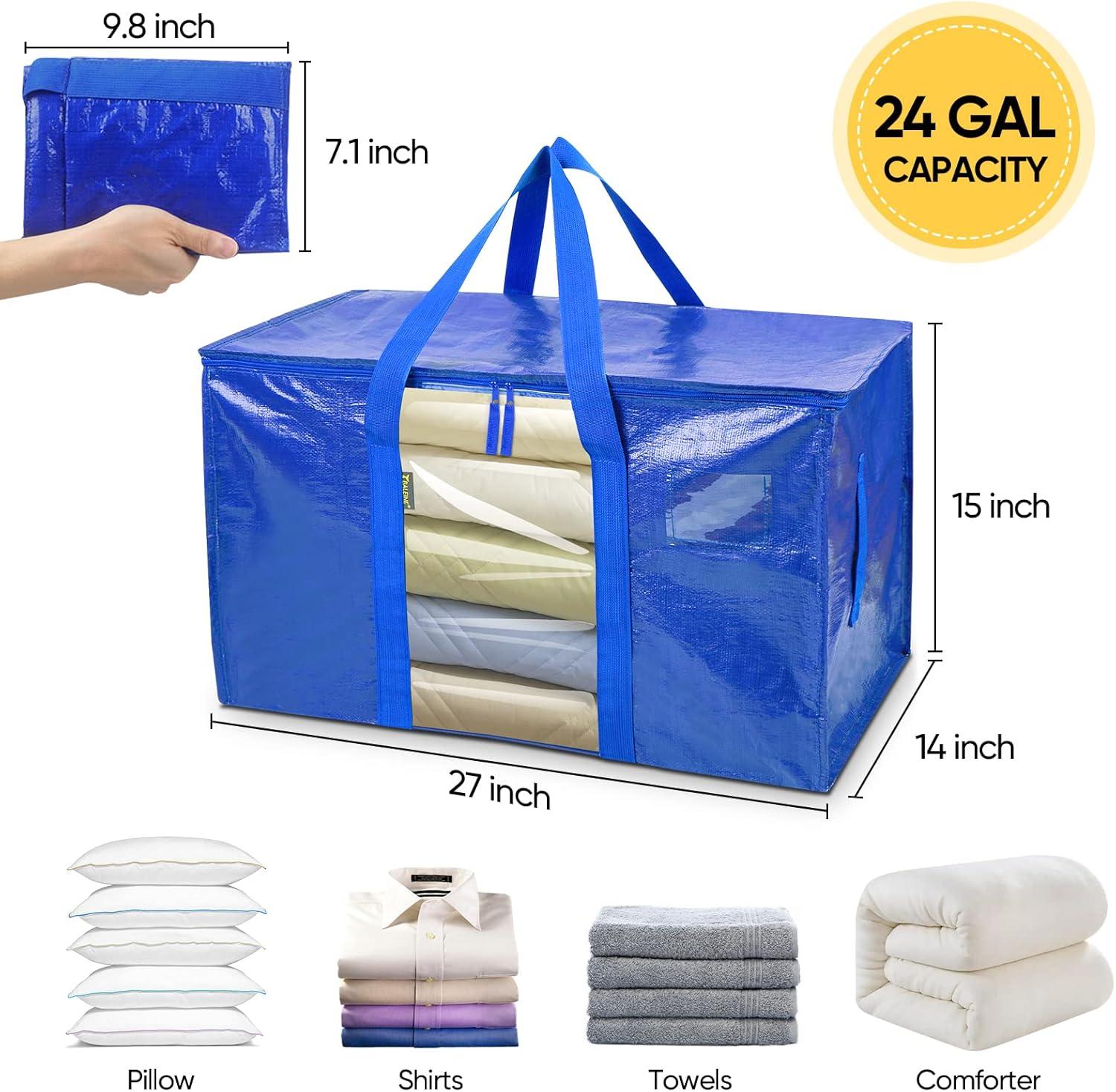 imageBALEINE 6Pack Oversized Moving Bags with Reinforced Handles HeavyDuty Storage Tote for Clothes Moving Supplies Color Stripe with Window 6PackBlue