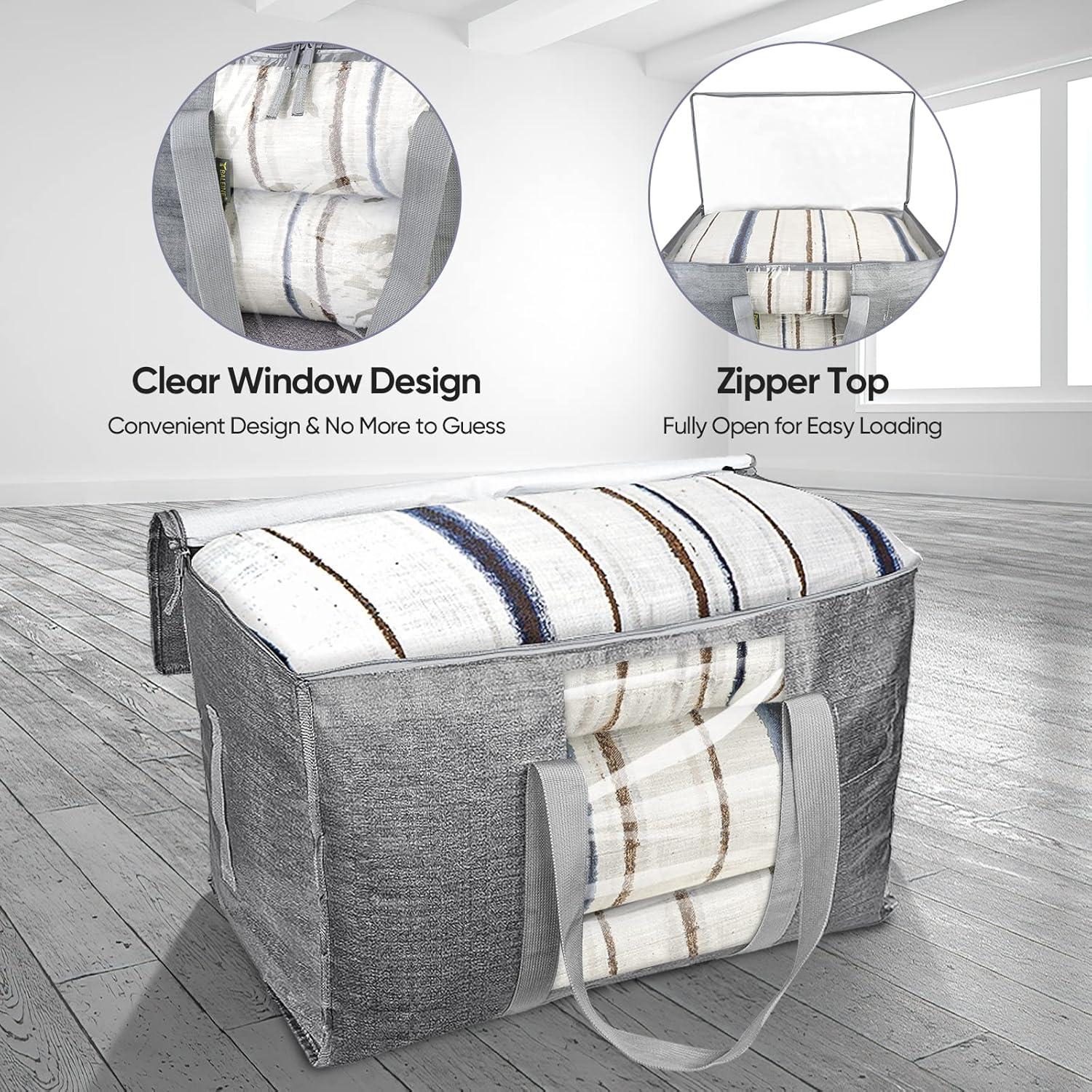 imageBALEINE 6Pack Oversized Moving Bags with Reinforced Handles HeavyDuty Storage Tote for Clothes Moving Supplies Color Stripe with Window 6PackGray w Window