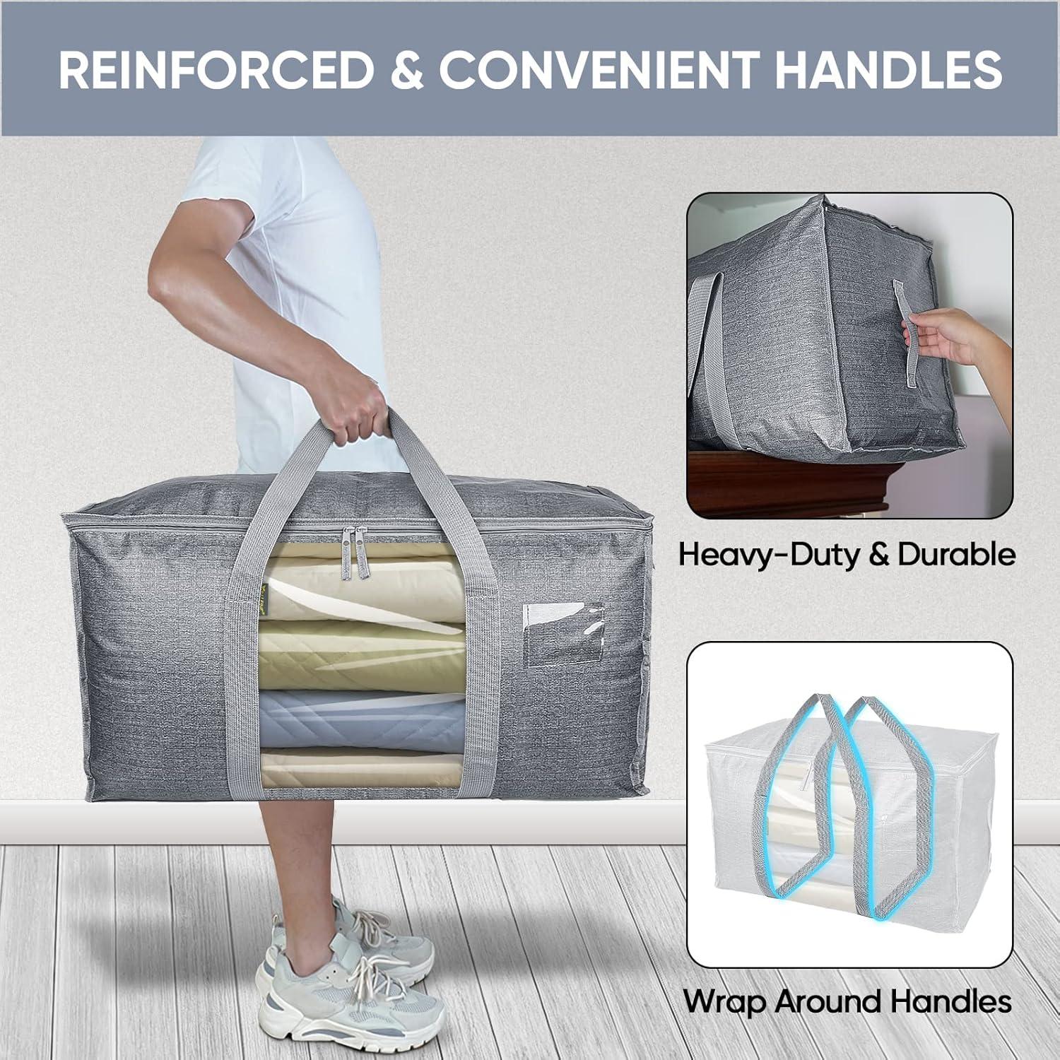 imageBALEINE 6Pack Oversized Moving Bags with Reinforced Handles HeavyDuty Storage Tote for Clothes Moving Supplies Color Stripe with Window 6PackGray w Window