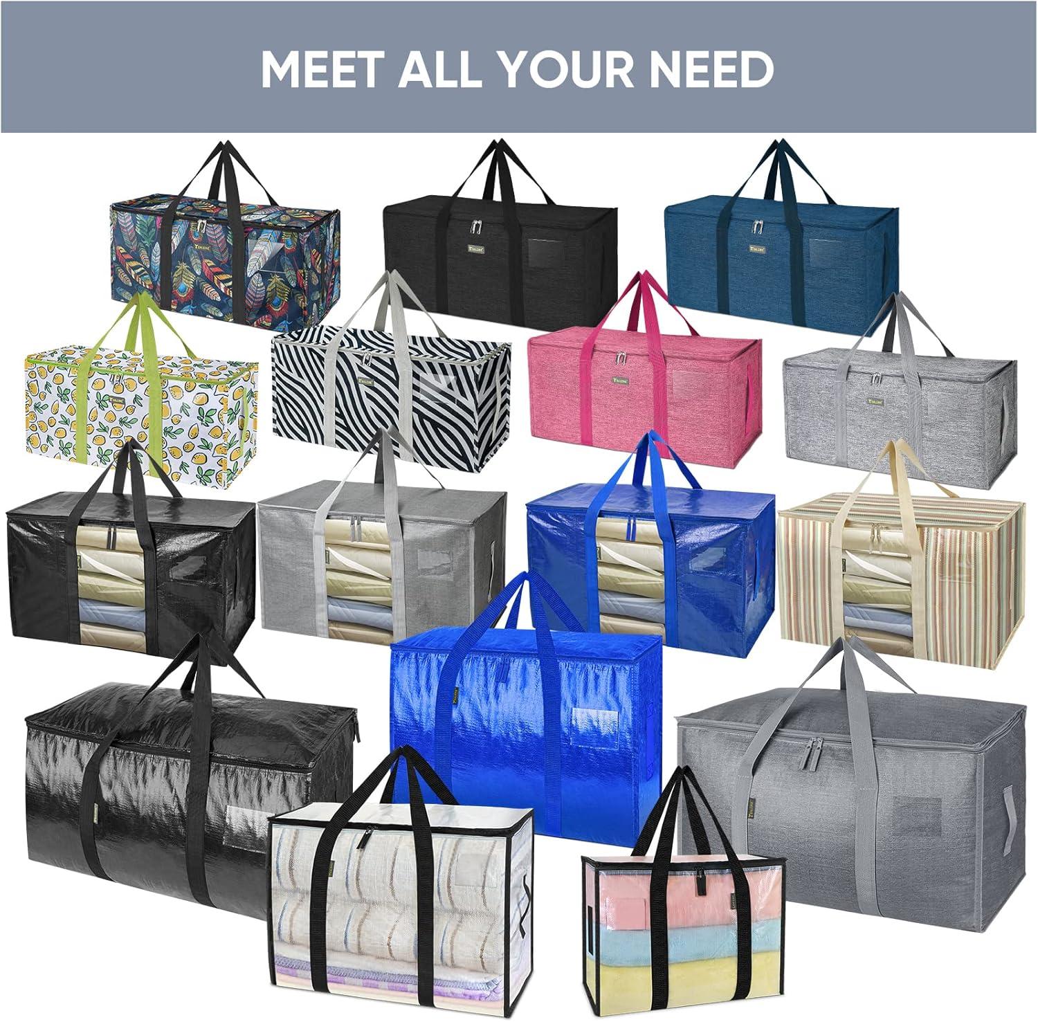 imageBALEINE 6Pack Oversized Moving Bags with Reinforced Handles HeavyDuty Storage Tote for Clothes Moving Supplies Color Stripe with Window 6PackGray w Window