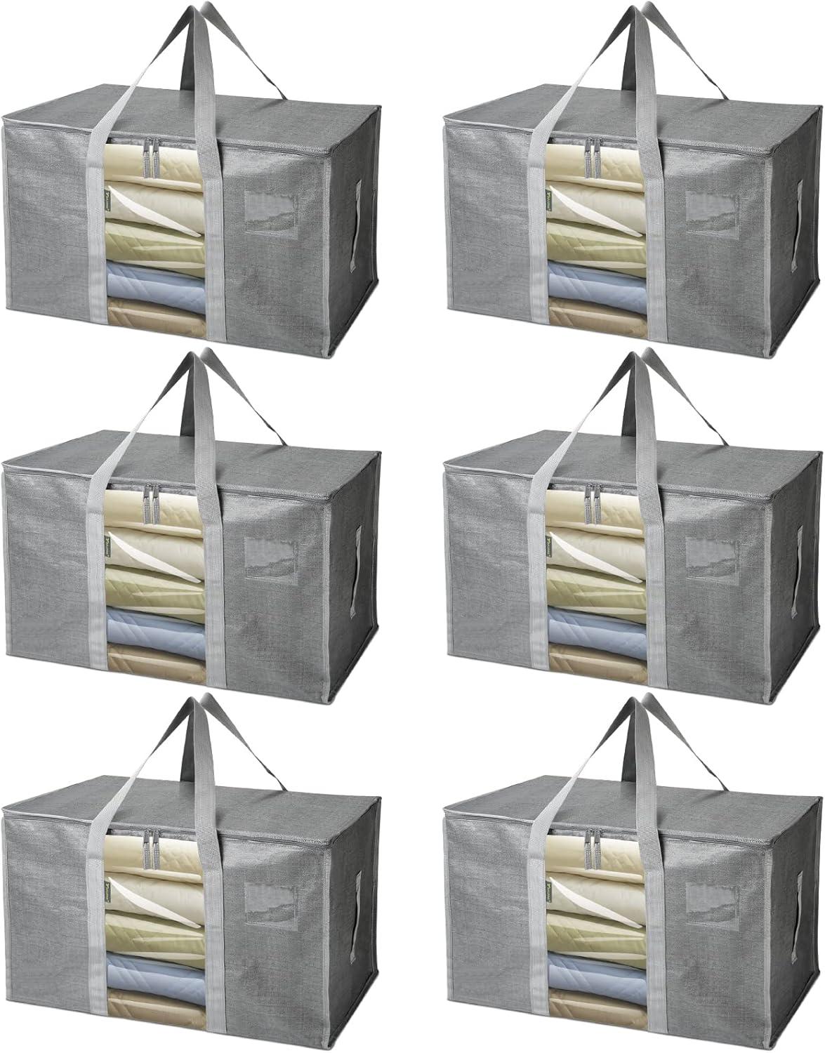 imageBALEINE 6Pack Oversized Moving Bags with Reinforced Handles HeavyDuty Storage Tote for Clothes Moving Supplies Color Stripe with Window 6PackGray w Window