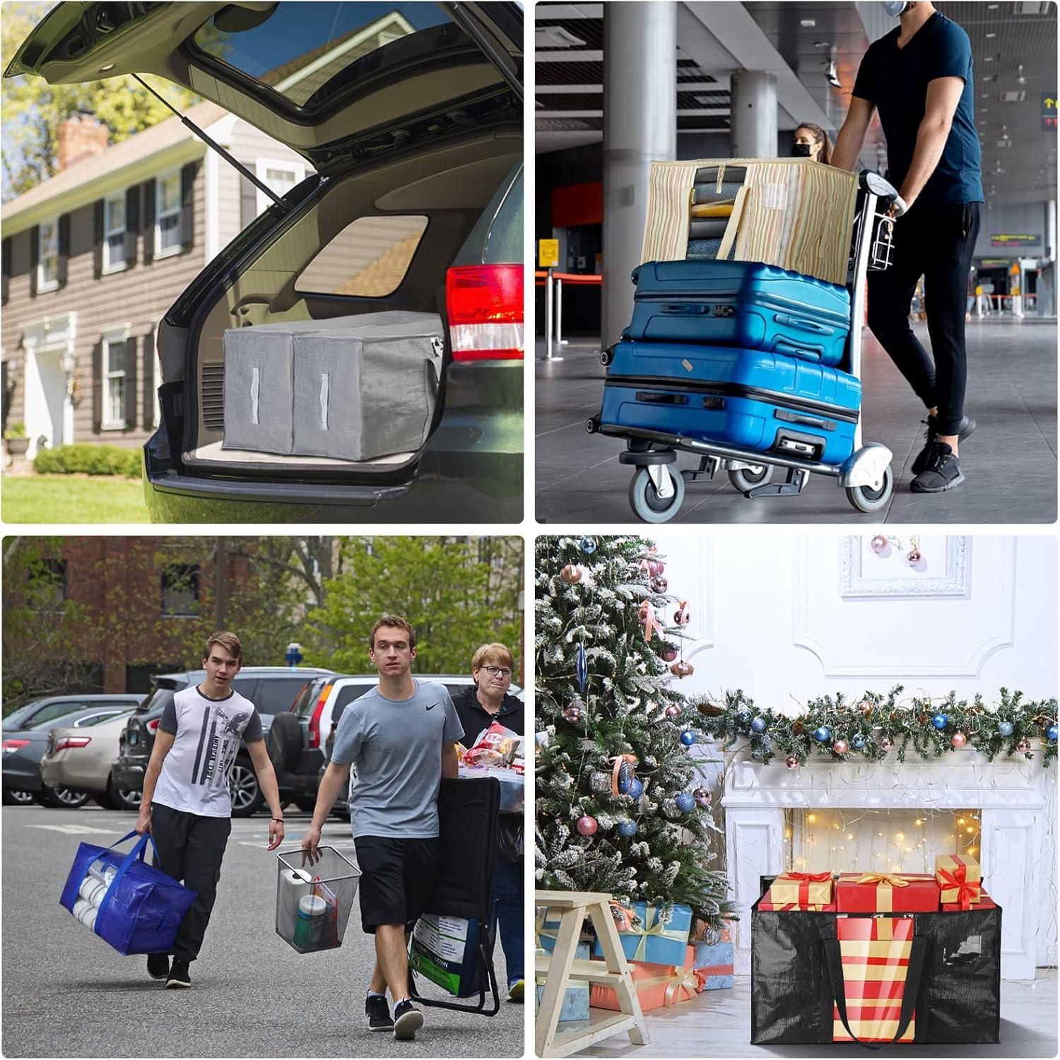 imageBALEINE 6Pack Oversized Moving Bags with Reinforced Handles HeavyDuty Storage Tote for Clothes Moving Supplies Color Stripe with Window 6PackGray w Window
