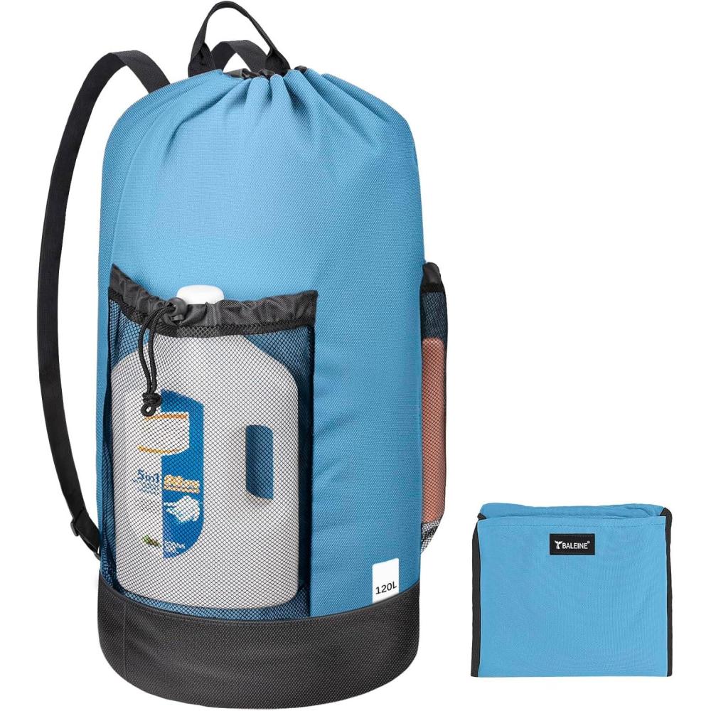 imageBALEINE 120L Laundry Bag Backpack 900D Oxford Fabric Large Travel Laundry Bags with Shoulder Straps and 2 Mesh Pockets for College Dorm Apartment Laundromat Gray 120LBlue