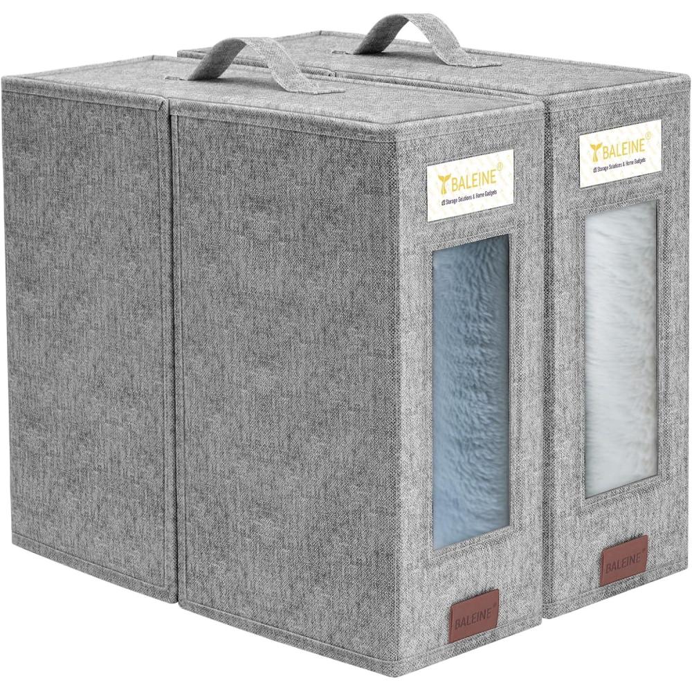 imageBALEINE 2 Pack Bed Sheet Organizers and Storage with Window Foldable Bed Sheet Organizer for King Queen Size Linen Closet Organizer Sheet Storage Organizer for Blankets Towels Covers GreyGrey