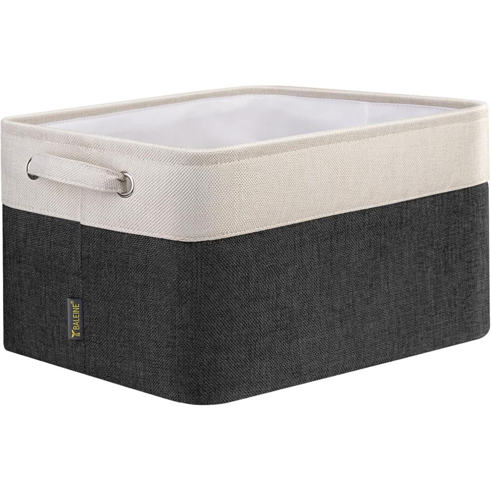 imageBALEINE 2 Pack Fabric Storage Bins for Shelves Linen Storage Baskets for Organizing Decorative Closet Bins for Clothes Home Grey 15quotx11quotx95quotBlack