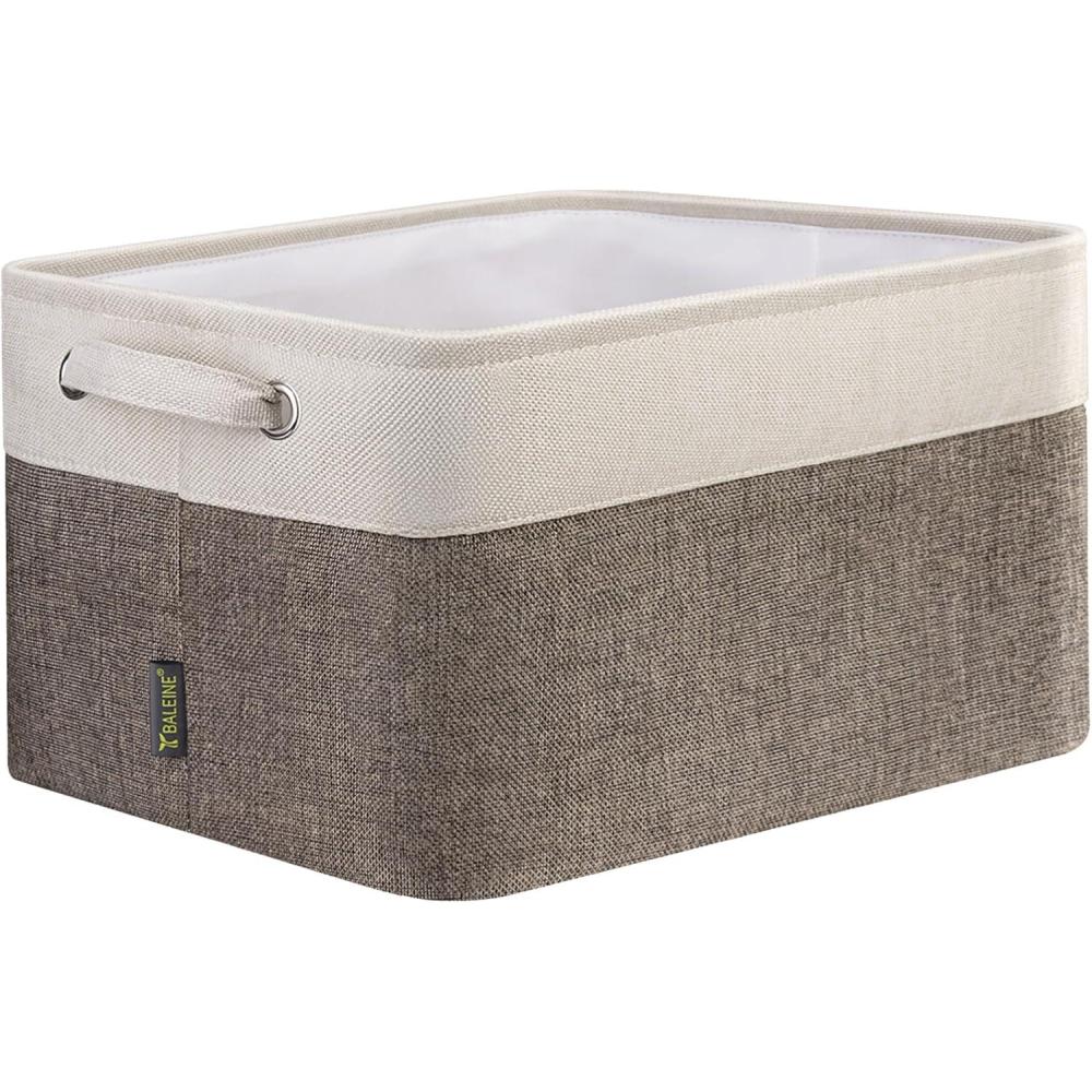 imageBALEINE 2 Pack Fabric Storage Bins for Shelves Linen Storage Baskets for Organizing Decorative Closet Bins for Clothes Home Grey 15quotx11quotx95quotBrown