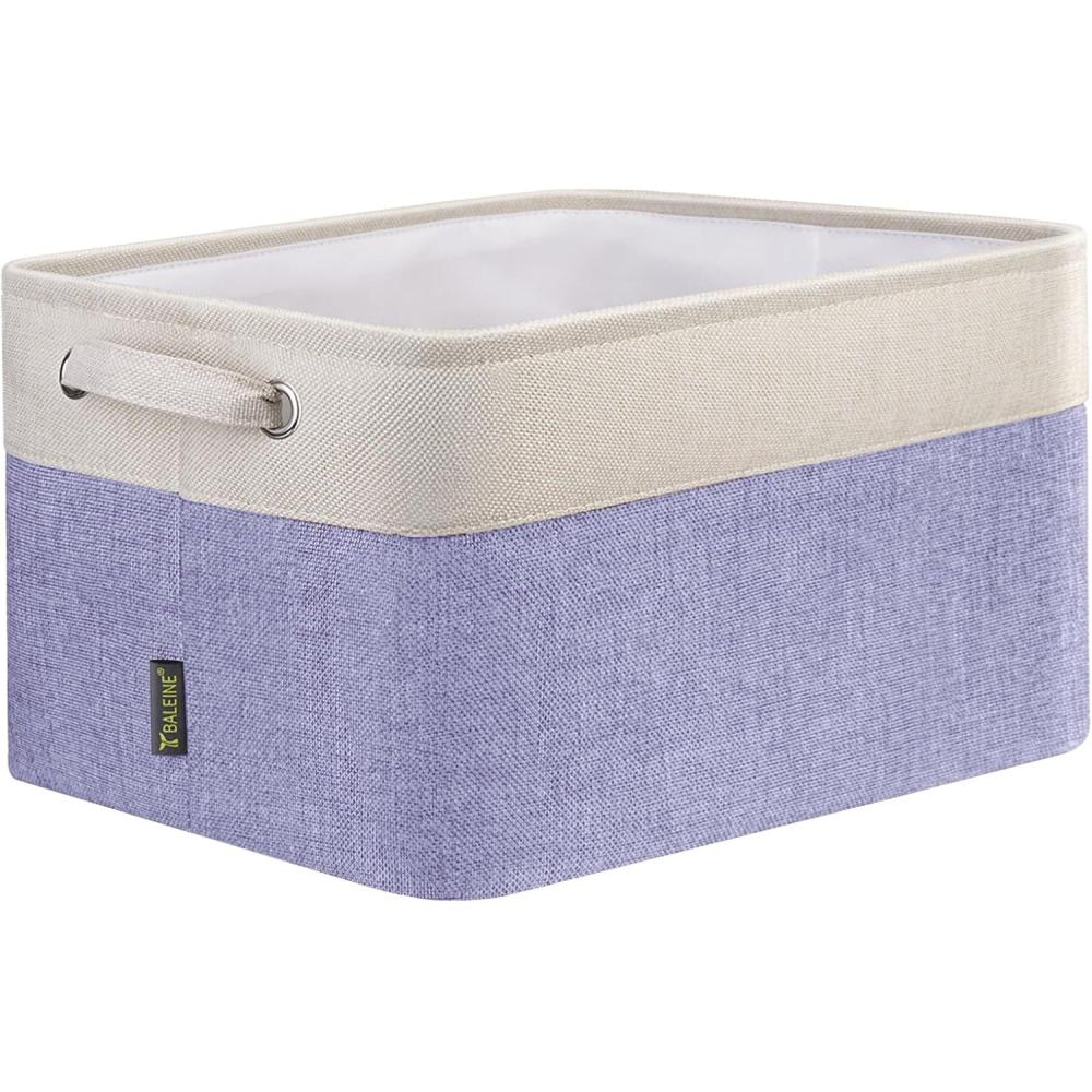 imageBALEINE 2 Pack Fabric Storage Bins for Shelves Linen Storage Baskets for Organizing Decorative Closet Bins for Clothes Home Grey 15quotx11quotx95quotLavender