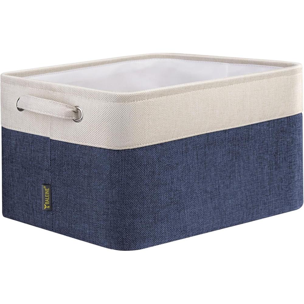 imageBALEINE 2 Pack Fabric Storage Bins for Shelves Linen Storage Baskets for Organizing Decorative Closet Bins for Clothes Home Grey 15quotx11quotx95quotNavy Blue