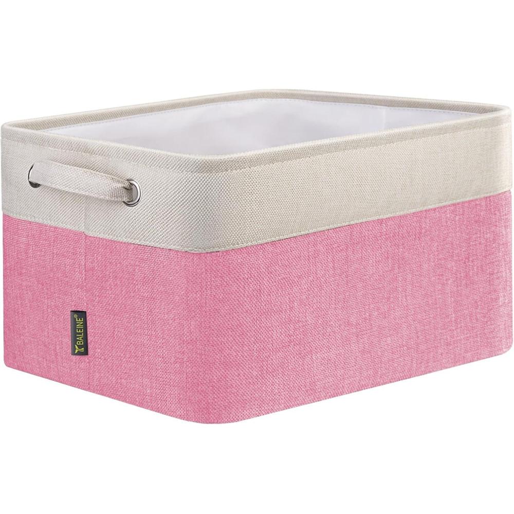 imageBALEINE 2 Pack Fabric Storage Bins for Shelves Linen Storage Baskets for Organizing Decorative Closet Bins for Clothes Home Grey 15quotx11quotx95quotPink