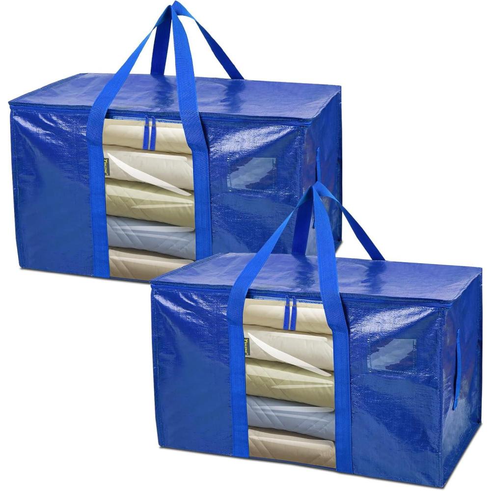 imageBALEINE 6Pack Oversized Moving Bags with Reinforced Handles HeavyDuty Storage Tote for Clothes Moving Supplies Color Stripe with Window 6PackBlue