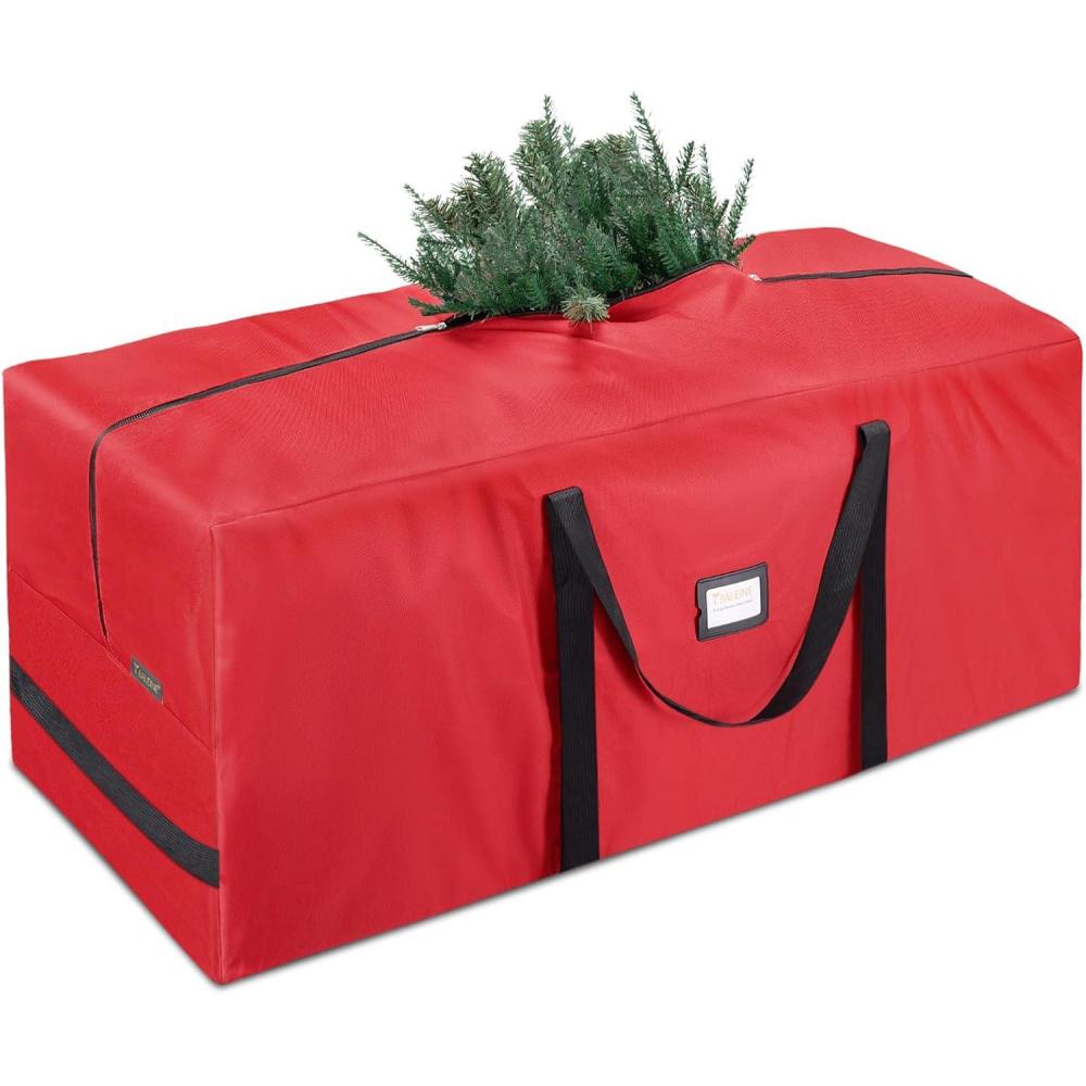 imageBALEINE 75 ft Christmas Tree Storage Bag Heavy Duty 900D Oxford Fabric with Reinforced Handles and Dual Zippers Wide Opening Extra Large Storage Container for Trees and Decorations BlackRed