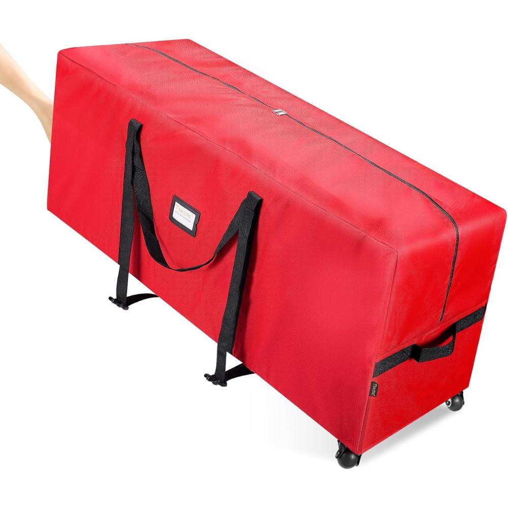 imageBALEINE 75 ft Rolling Christmas Tree Storage Bag 2 Swivel Wheels for Easy Moving Heavy Duty 600D Oxford Fabric Extra Large Artificial Christmas Tree Bag with Reinforced Carry Handles GreyRed