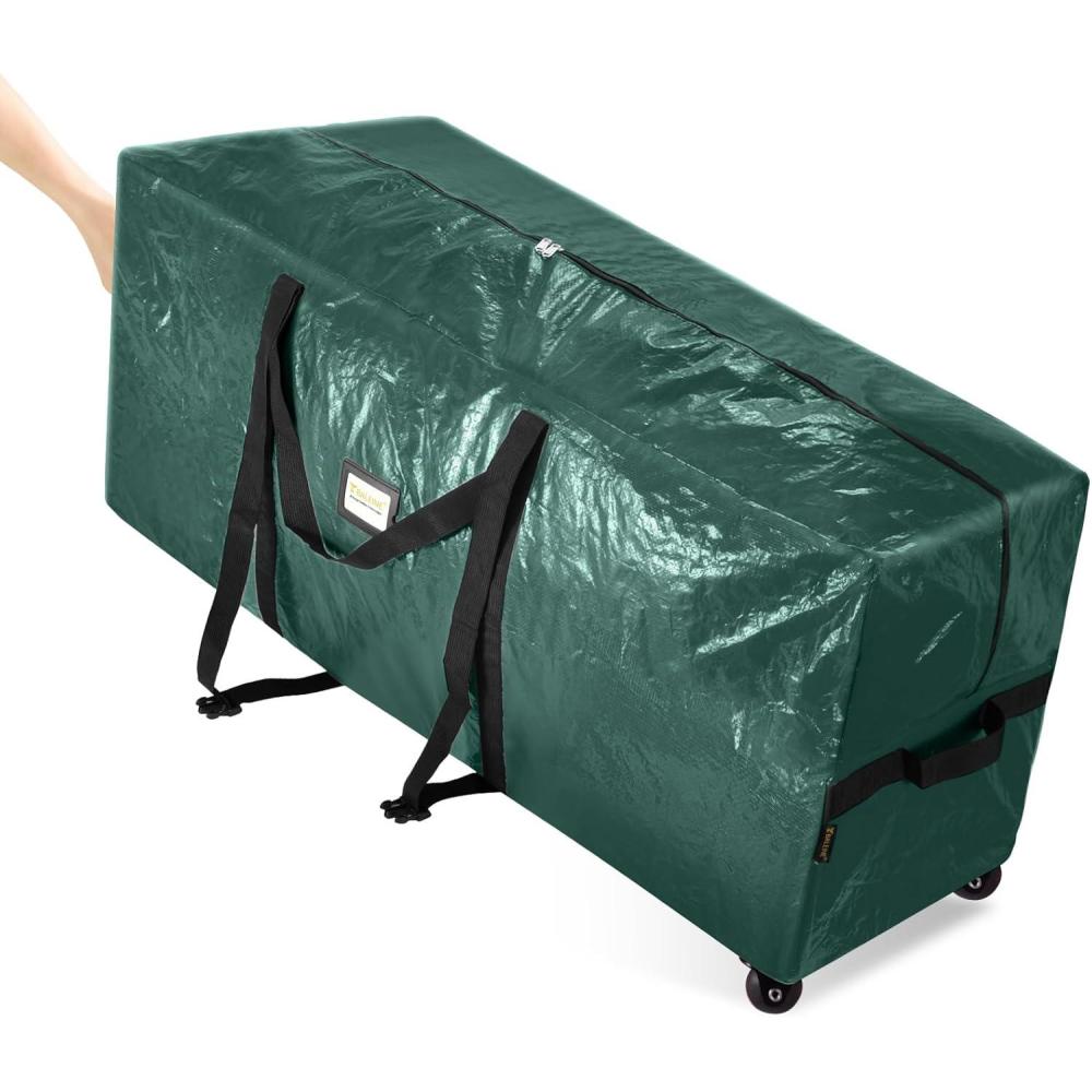 imageBALEINE 75 ft Rolling Christmas Tree Storage Bag 2 Swivel Wheels for Easy Moving Heavy Duty Extra Large Artificial Christmas Tree Bag with Reinforced Carry Handles and Fixed Buckle BlackGreen