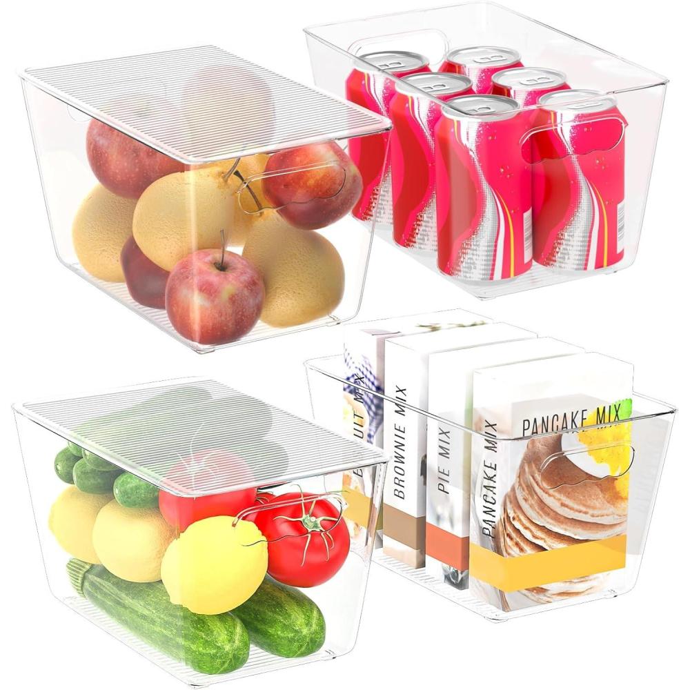 imageBALEINE Clear Stackable Storage Bins with Lids Plastic Containers with Handle for Pantry Organizers and Storage Plastic Bins for Fridge Kitchen Bathroom Cabinet 13x74x7 8PK4