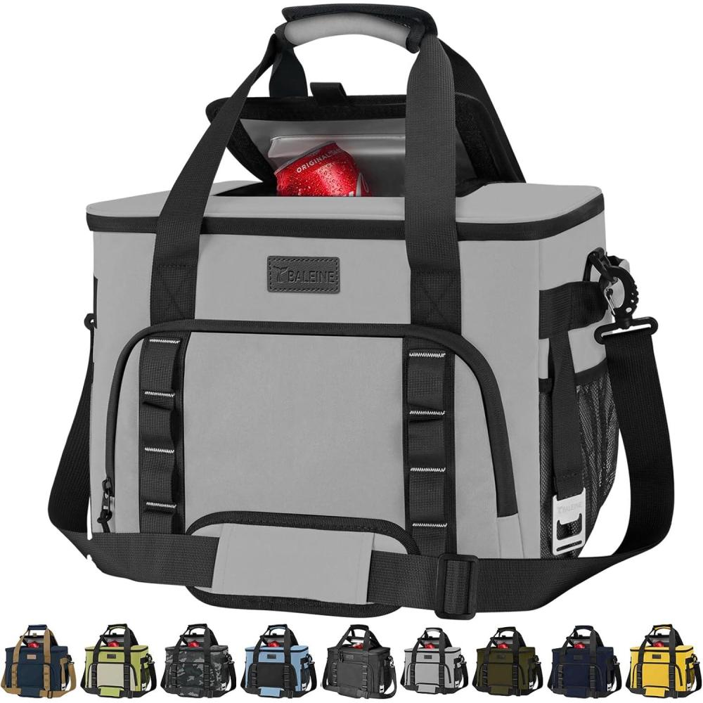imageBALEINE Extra Large Soft Cooler Bag Portable Leakproof Cooler 4060 Cans Volume for Beach Camping Kayaking Travel and Road TripsGrey