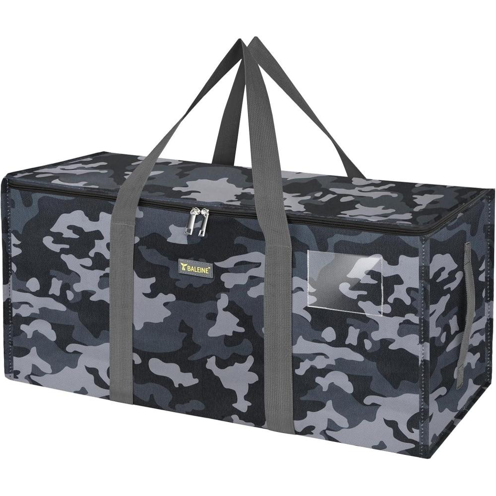 imageBALEINE Extra Large Storage Tote with Zippers ampamp Carrying Handles HeavyDuty Oxford Fabric Moving Bags for Laundry Space Saving Storage Spring StrollGrey Camouflage