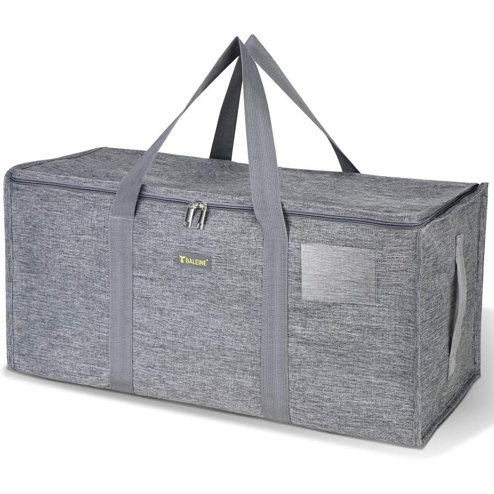 imageBALEINE Extra Large Storage Tote with Zippers ampamp Carrying Handles HeavyDuty Oxford Fabric Moving Bags for Laundry Space Saving Storage Spring StrollGray