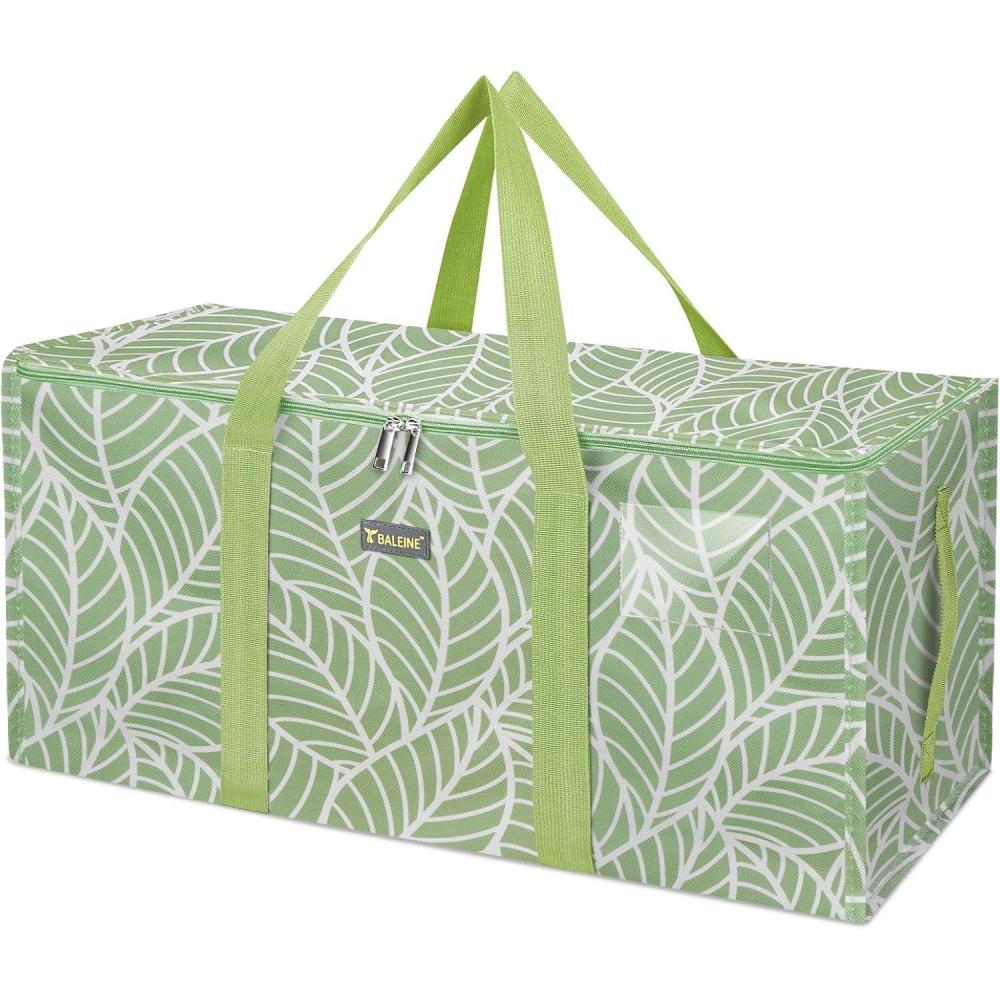 imageBALEINE Extra Large Storage Tote with Zippers ampamp Carrying Handles HeavyDuty Oxford Fabric Moving Bags for Laundry Space Saving Storage Spring StrollAntique Foliage