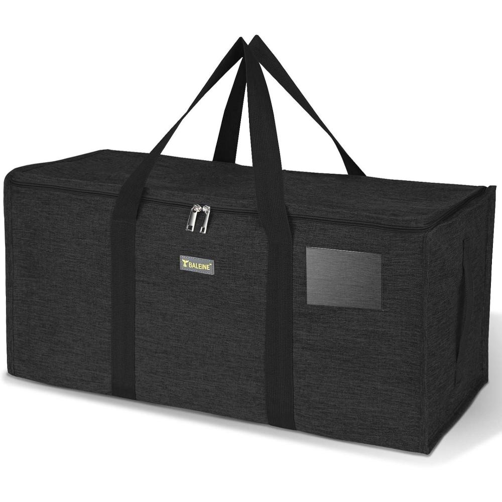 imageBALEINE Extra Large Storage Tote with Zippers ampamp Carrying Handles HeavyDuty Oxford Fabric Moving Bags for Laundry Space Saving Storage Spring StrollBlack