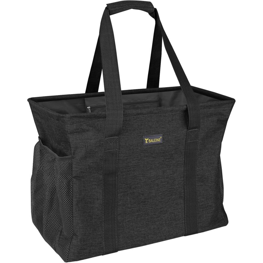imageBALEINE Extra Large Utility Tote Bag with Wire Frame for Storage Black 22x12x10Black