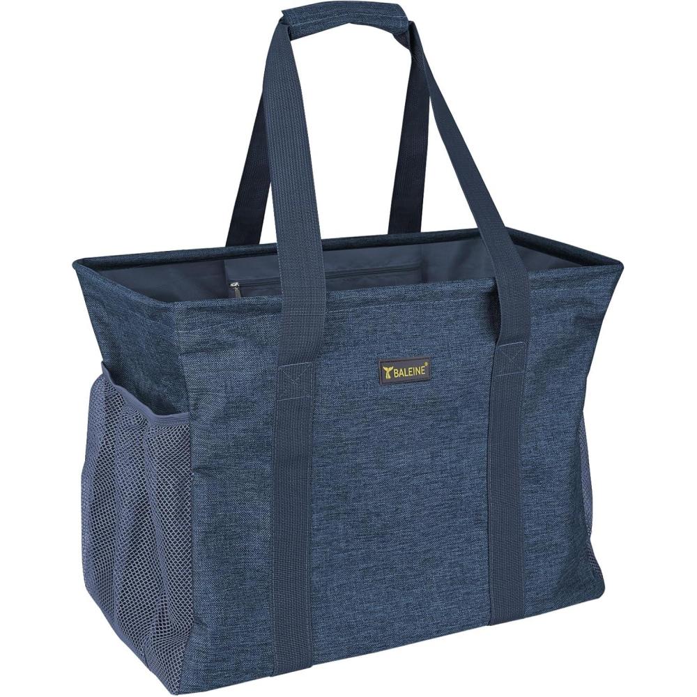 imageBALEINE Extra Large Utility Tote Bag with Wire Frame for Storage Black 22x12x10Blue