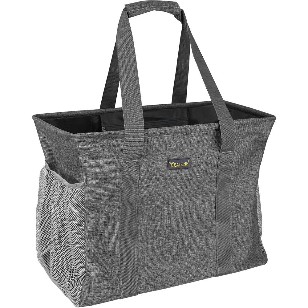 imageBALEINE Extra Large Utility Tote Bag with Wire Frame for Storage Black 22x12x10Grey