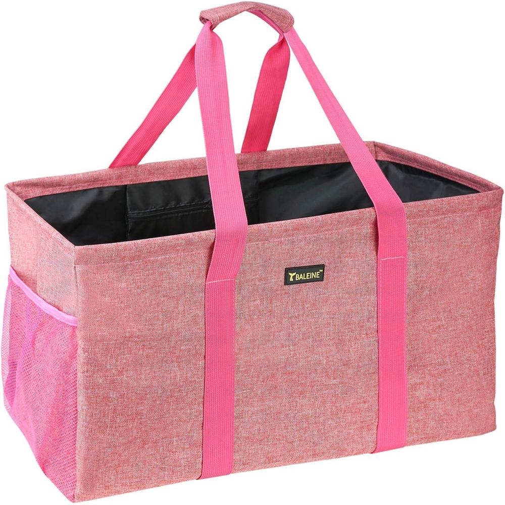 imageBALEINE Extra Large Utility Tote Bag with Wire Frame for Storage Black 22x12x10Pink