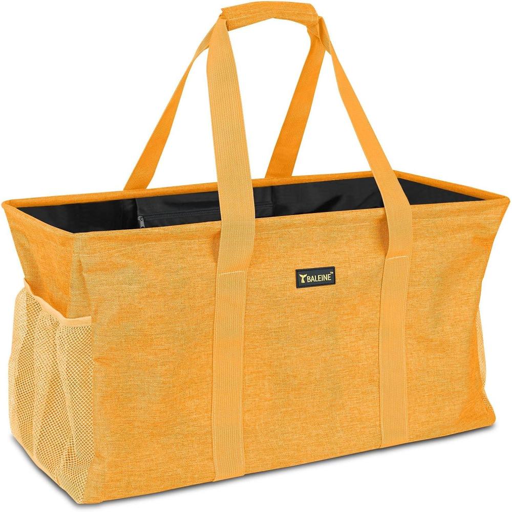 imageBALEINE Extra Large Utility Tote Bag with Wire Frame for Storage Black 22x12x10Yellow