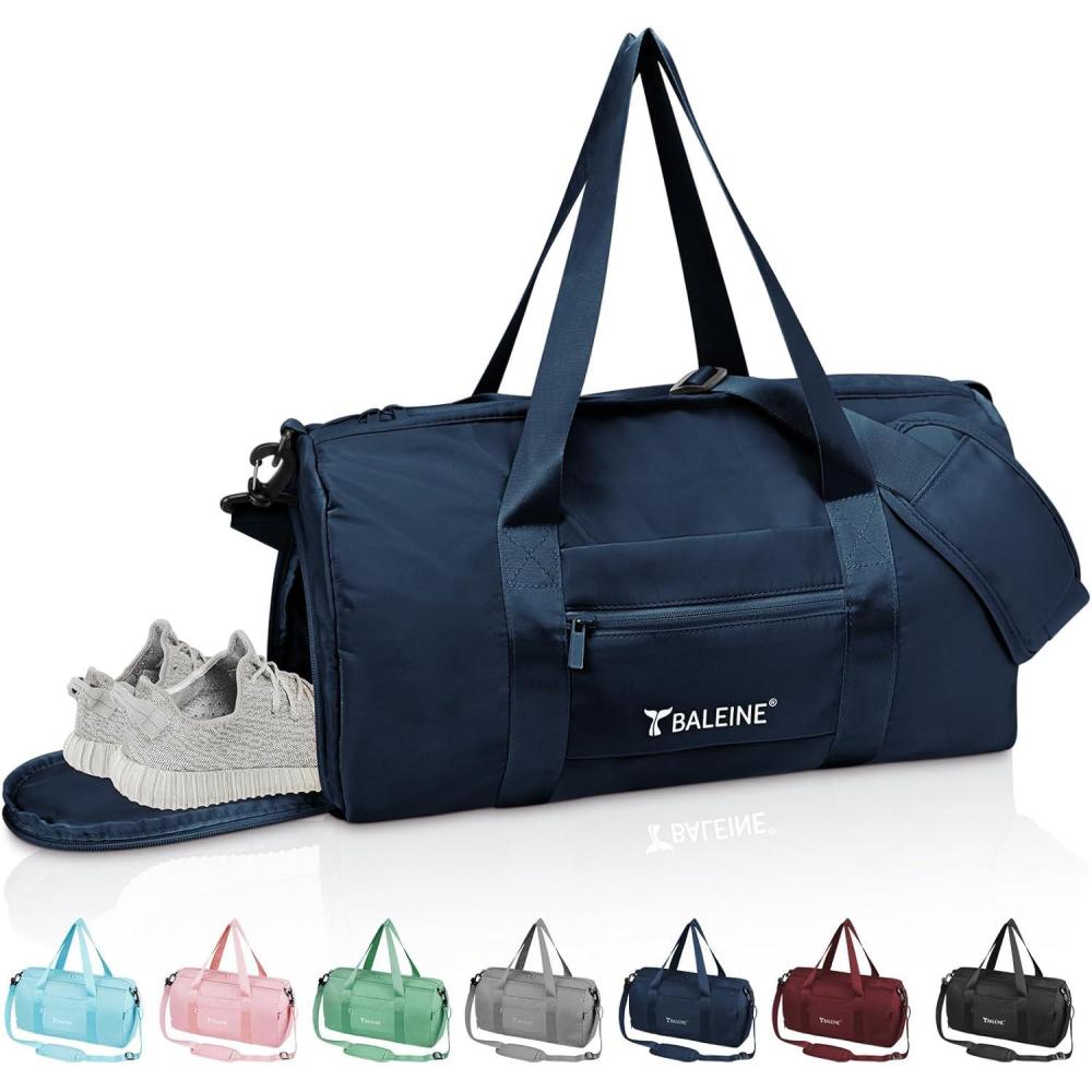 imageBALEINE Gym Bag for Women and Men Duffel Bag for Sports Gyms and Weekend Getaway Waterproof Dufflebag with Shoe and Wet Clothes Compartments Lightweight Carryon Gymbag GreenBlue