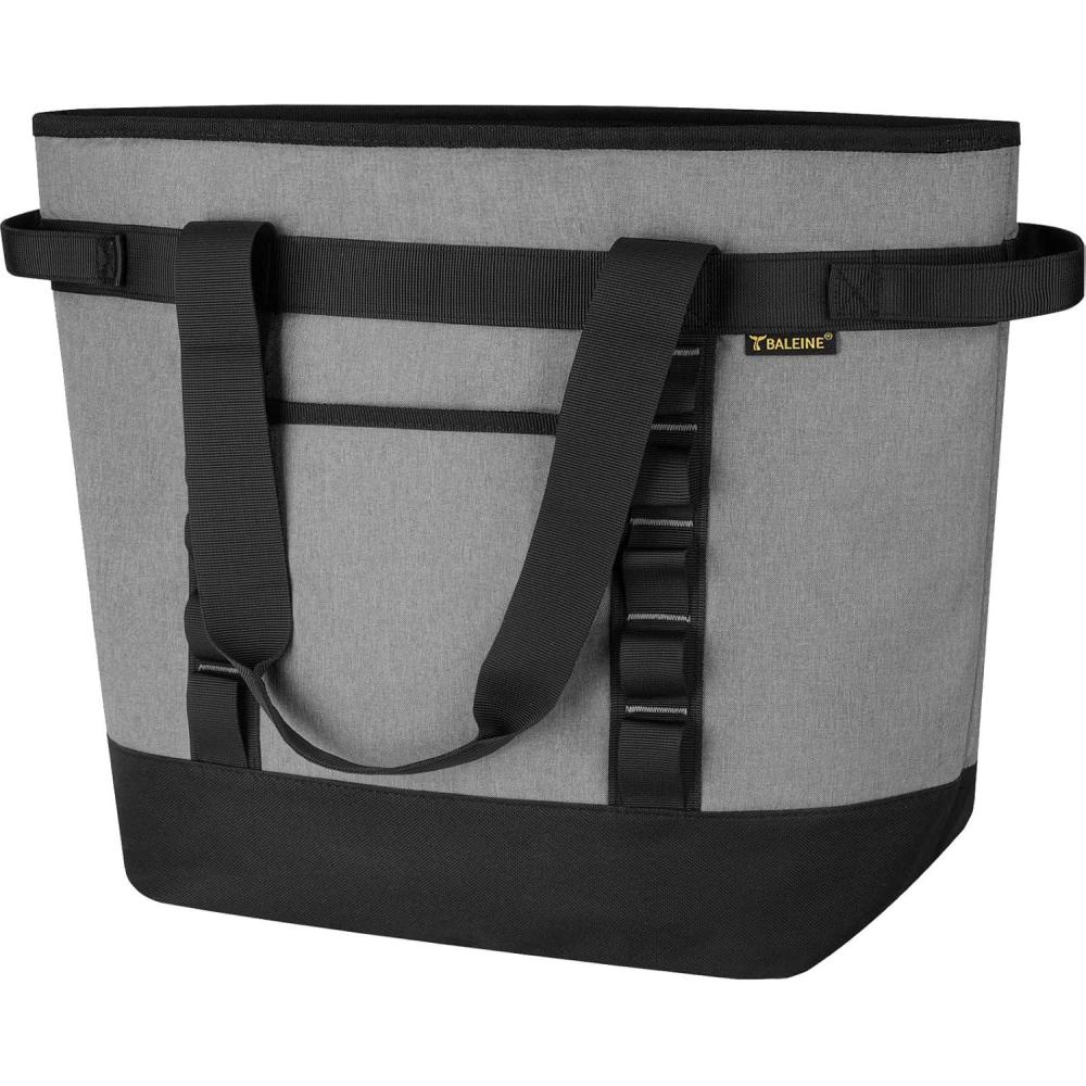 imageBALEINE Large 45Can Cooler Bags Insulated PEVA Soft Cooler Tote Bag Insulated Grocery Bags with Zippered Top 105 GallonPinkGrey