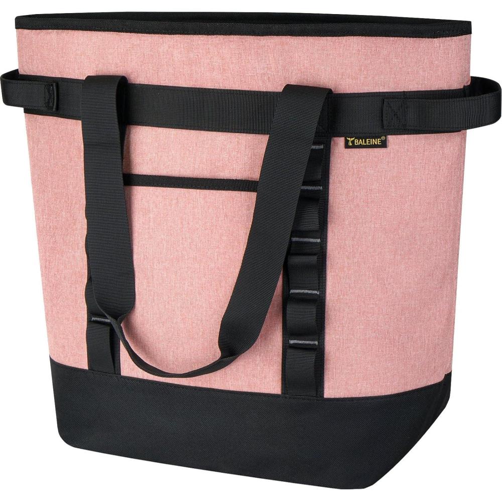 imageBALEINE Large 45Can Cooler Bags Insulated PEVA Soft Cooler Tote Bag Insulated Grocery Bags with Zippered Top 105 GallonPinkPink