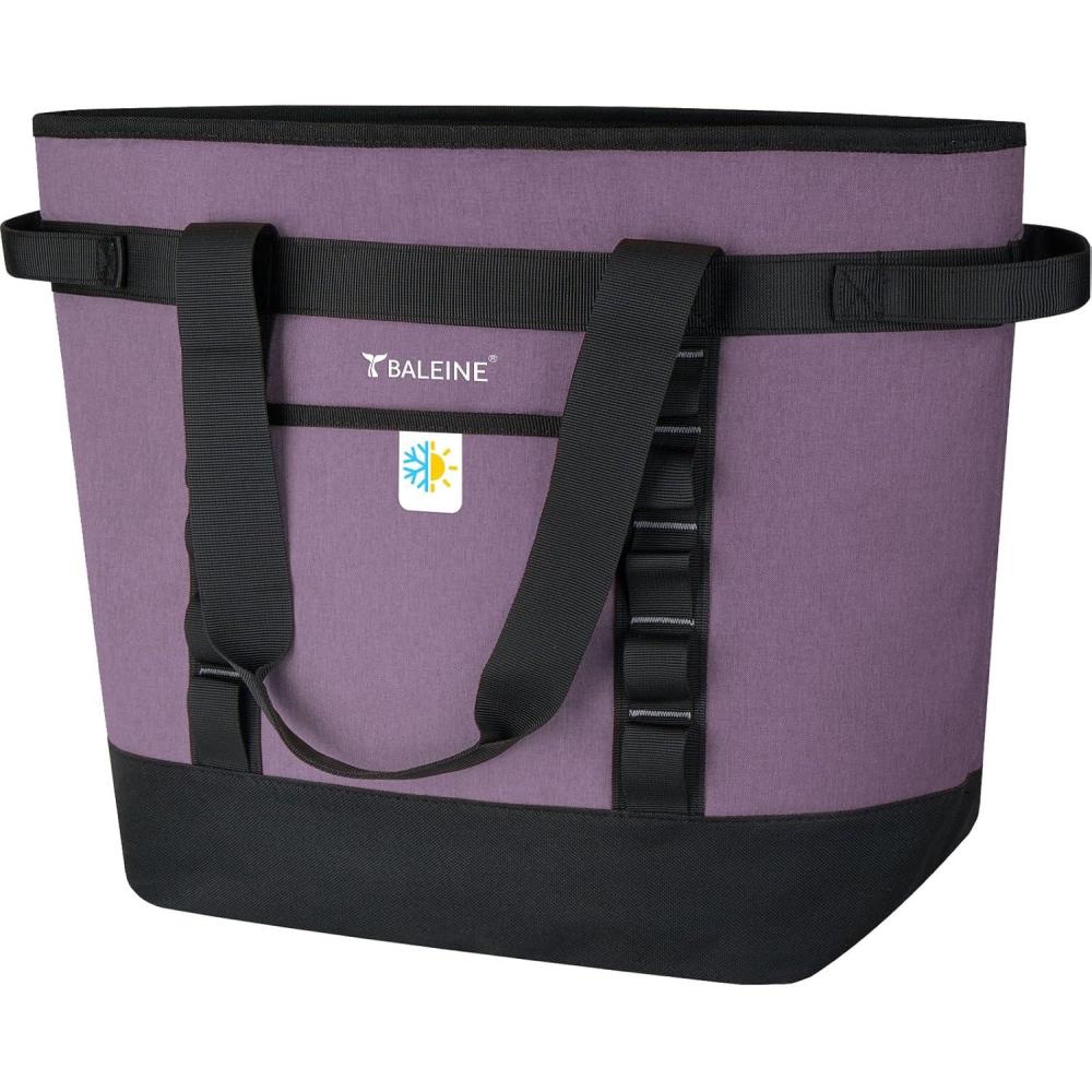 imageBALEINE Large 45Can Cooler Bags Insulated PEVA Soft Cooler Tote Bag Insulated Grocery Bags with Zippered Top 105 GallonPinkPurple