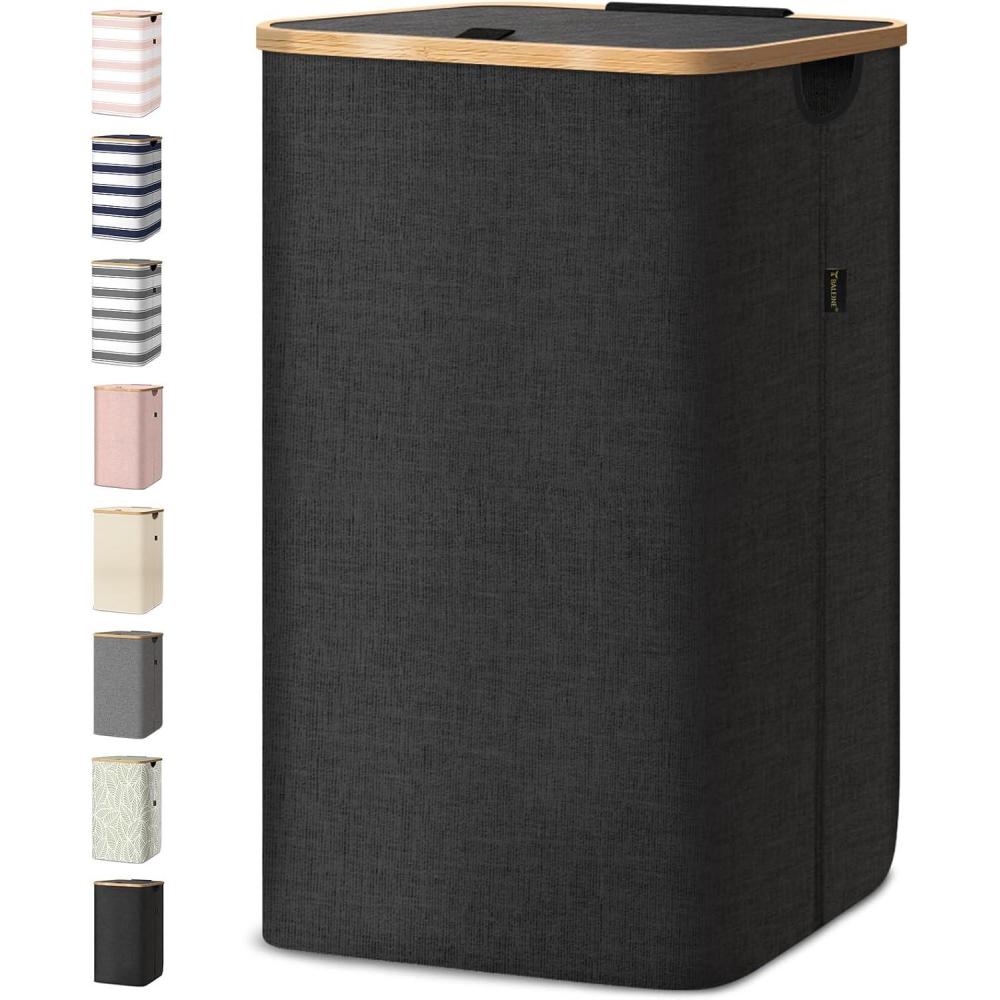 imageBALEINE Laundry Hamper with Lid Tall Laundry Baskets with Bamboo Pull Handles Large Laundry Bin with Internal Support 36 Gal140L GreyBlack