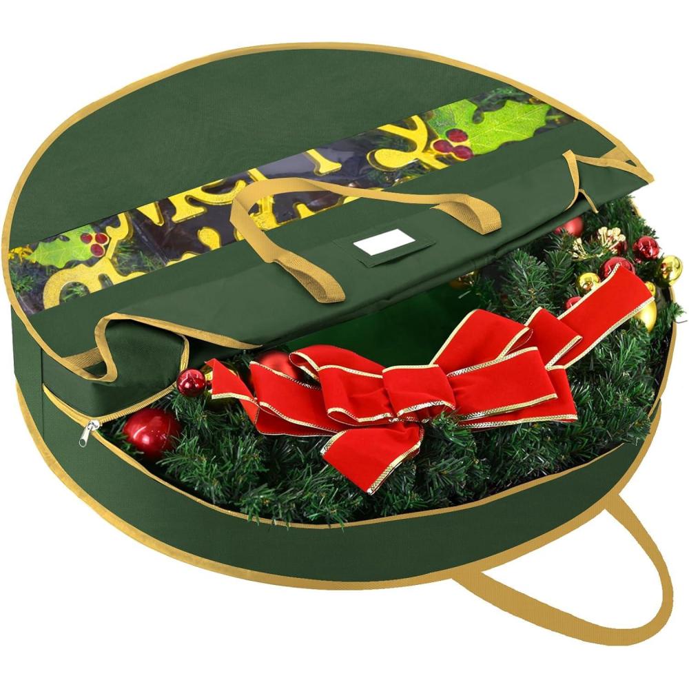 imageBALEINE Premium Wreath Storage Container Oxford Christmas Wreath Storage Bags with Durable Tarp Material and Reinforced Handle for Holiday Xmas Red 24quotGreen