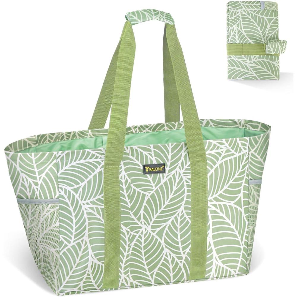 imageBALEINE Soft 9 Gallon Extra Large Utility Tote Foldable Reusable Storage Bag Color StripeAntique Foliage