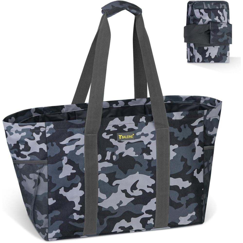 imageBALEINE Soft 9 Gallon Extra Large Utility Tote Foldable Reusable Storage Bag Color StripeGrey Camouflage