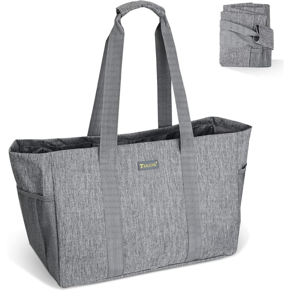 imageBALEINE Soft 9 Gallon Extra Large Utility Tote Foldable Reusable Storage Bag Color StripeWinter Gray