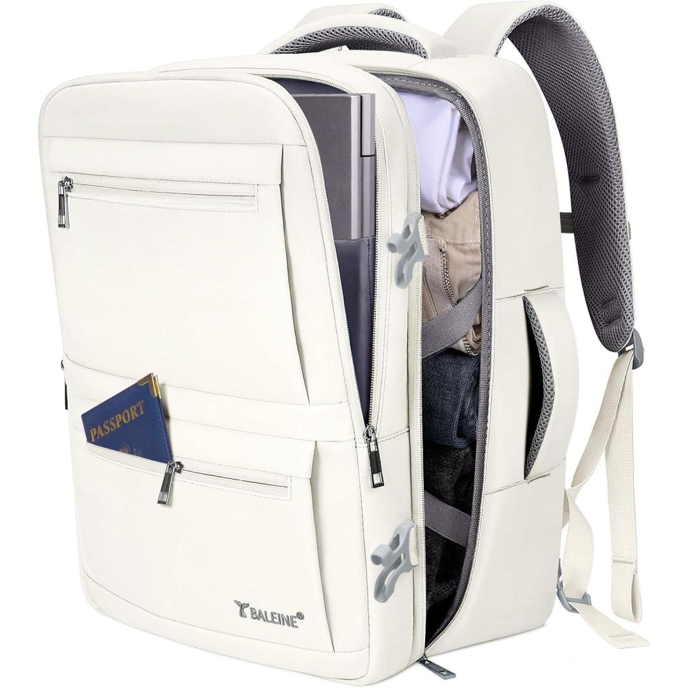 imageBALEINE Travel Backpack for Women Men Large Sturdy Carry On Laptop Backpack Gifts for Business Casual Weekender Hiking XL Dusty BlueBeige