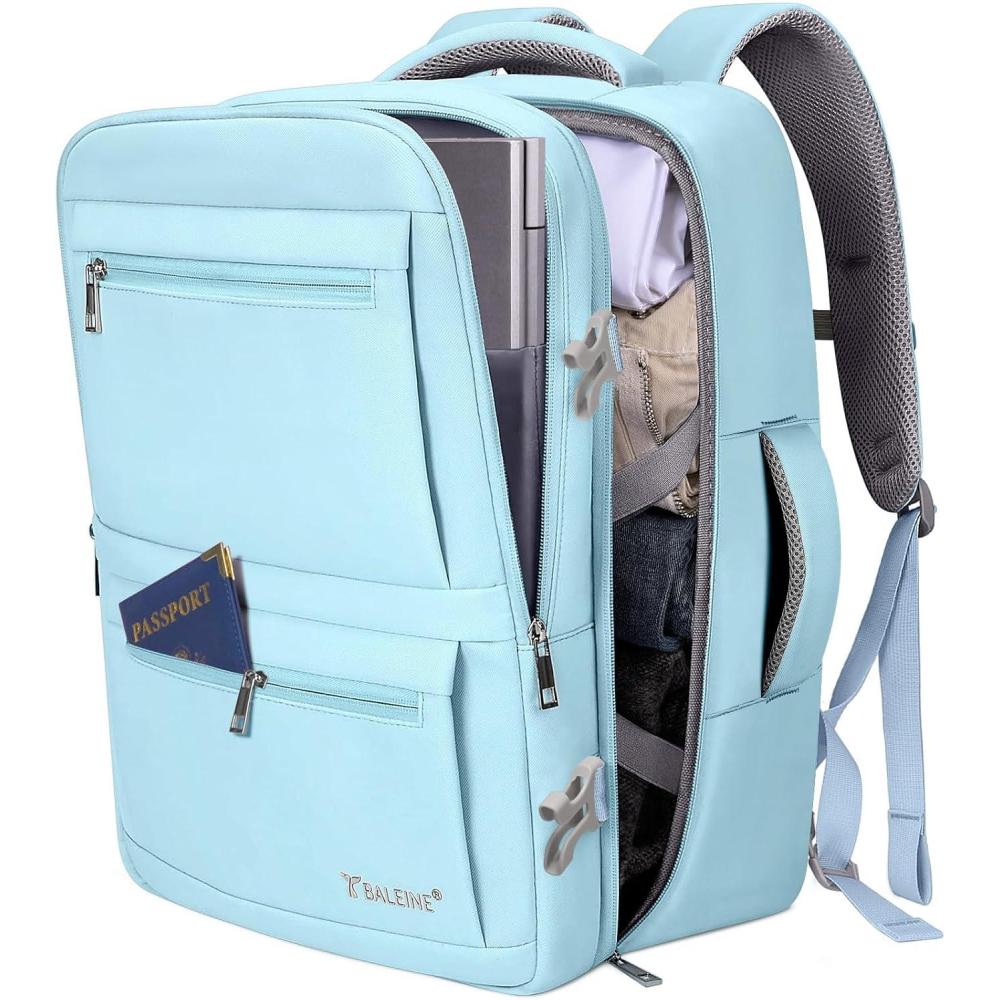 imageBALEINE Travel Backpack for Women Men Large Sturdy Carry On Laptop Backpack Gifts for Business Casual Weekender Hiking XL Dusty BlueLight Blue