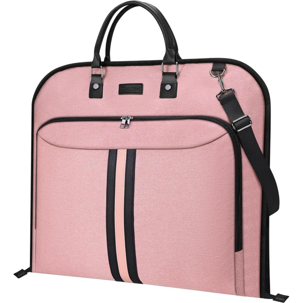 imageBALEINE Travel Garment Bag Travel Suit Bag for Men 42 Waterproof Carry on Garment Bag for Hanging Clothes Garment Duffel Bag for Travel Business BrownPink