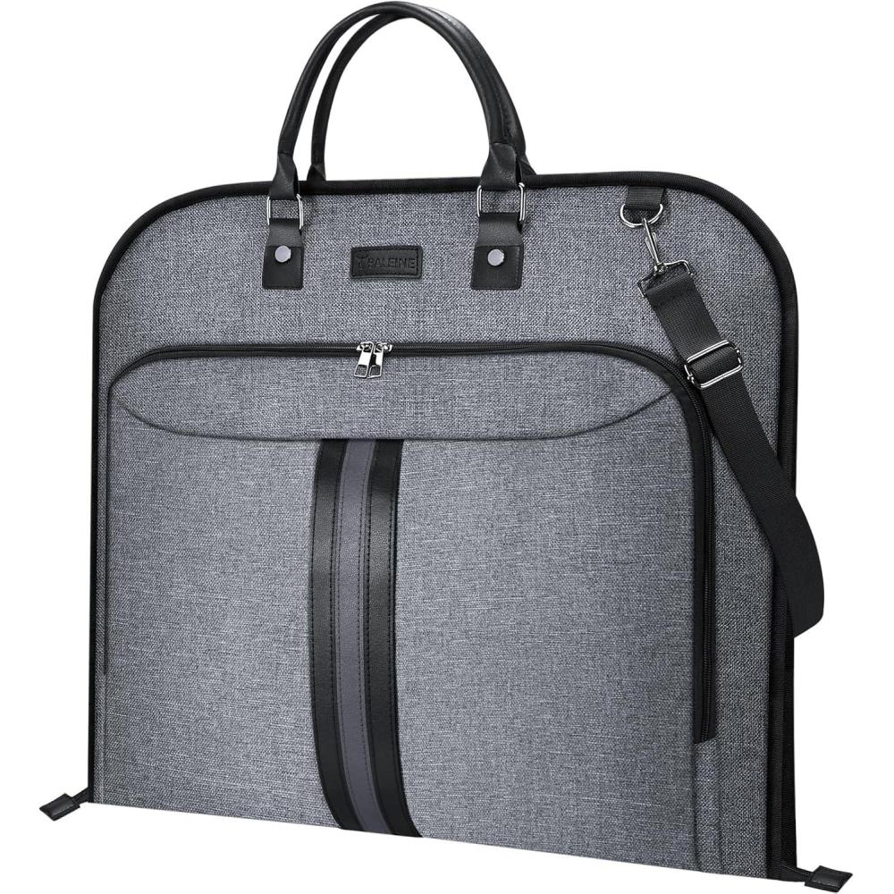 imageBALEINE Travel Garment Bag Travel Suit Bag for Men 42 Waterproof Carry on Garment Bag for Hanging Clothes Garment Duffel Bag for Travel Business BrownGrey